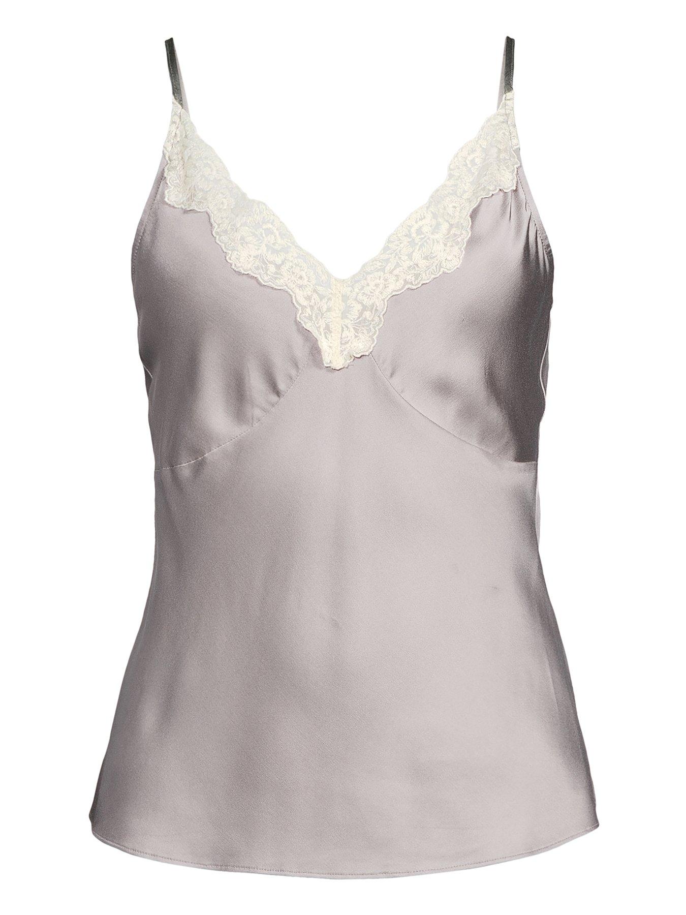 Image 7 of 7 of The Very Collection Lace Trim Satin Cami Top - Grey