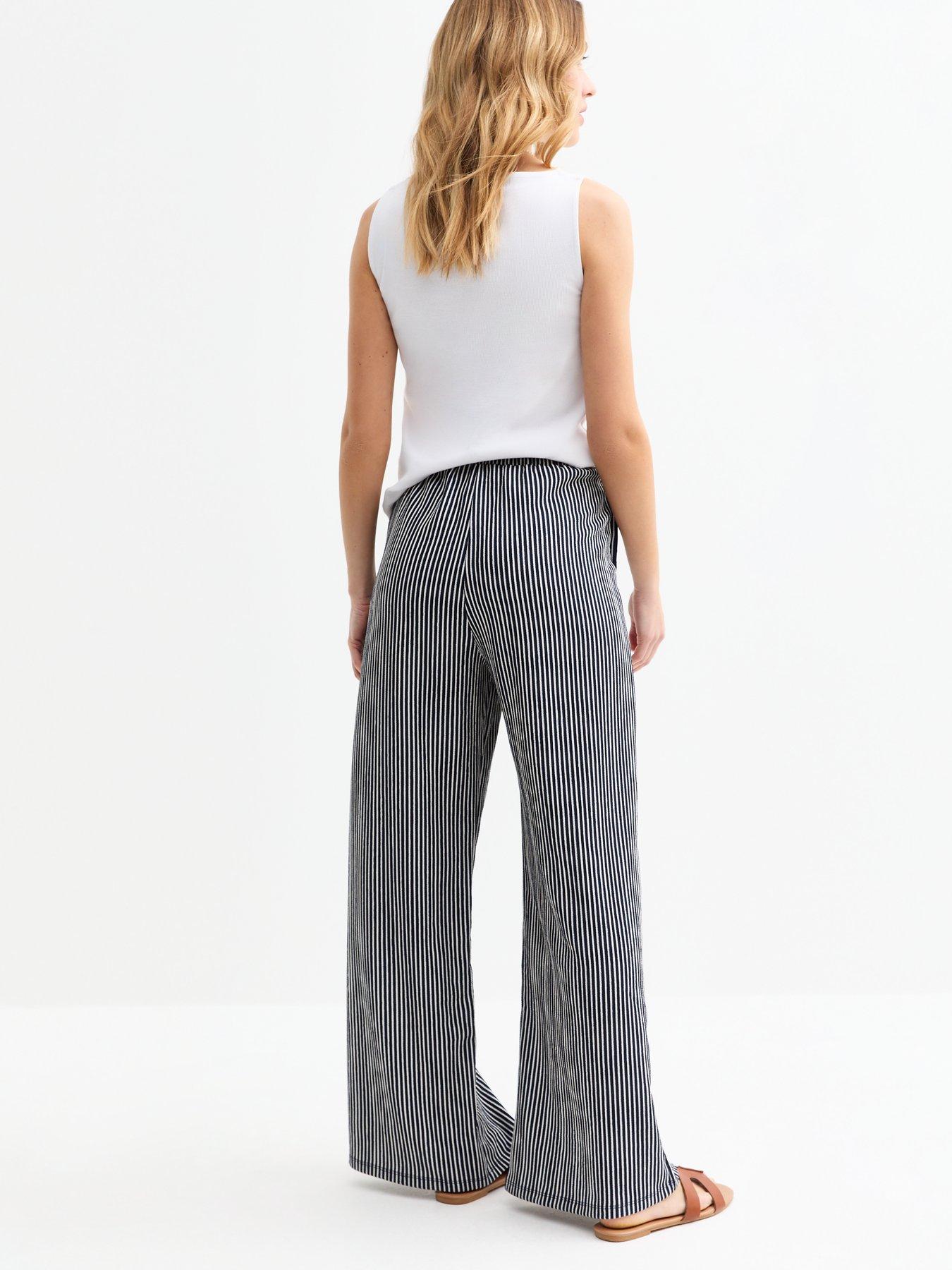 Image 2 of 4 of New Look Blue Striped Drawstring Waist Wide Leg Trousers