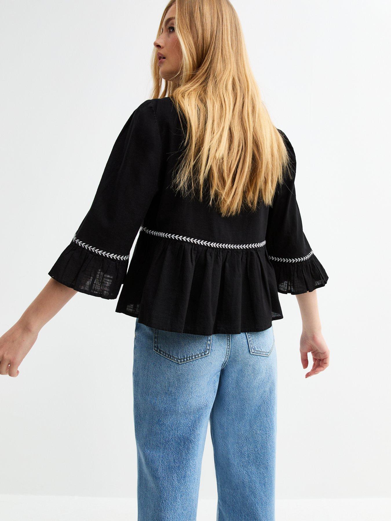 new-look-floral-embroidered-tie-front-smock-top-blackstillFront