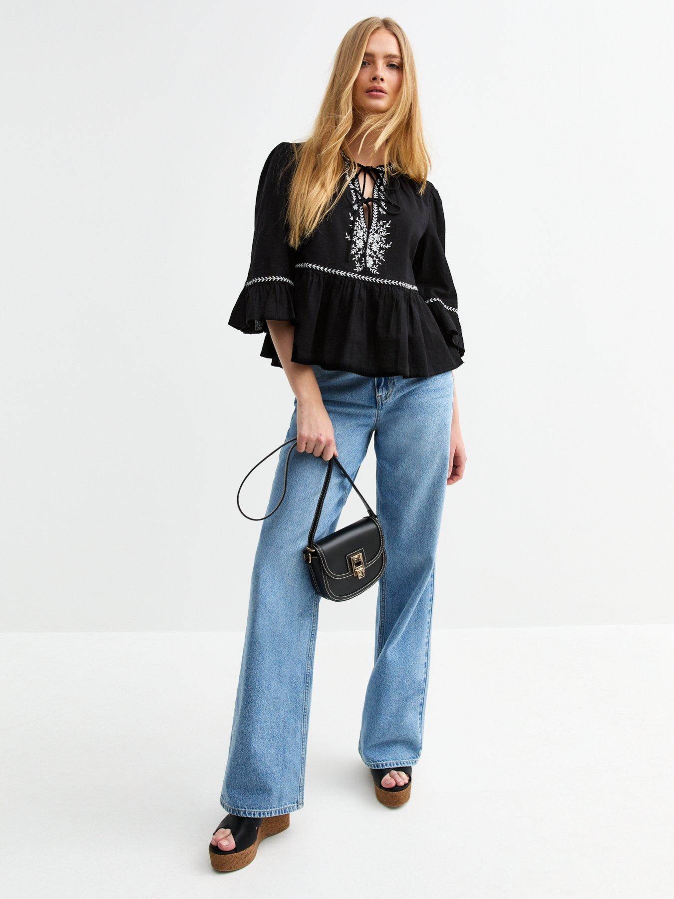 new-look-floral-embroidered-tie-front-smock-top-blackback
