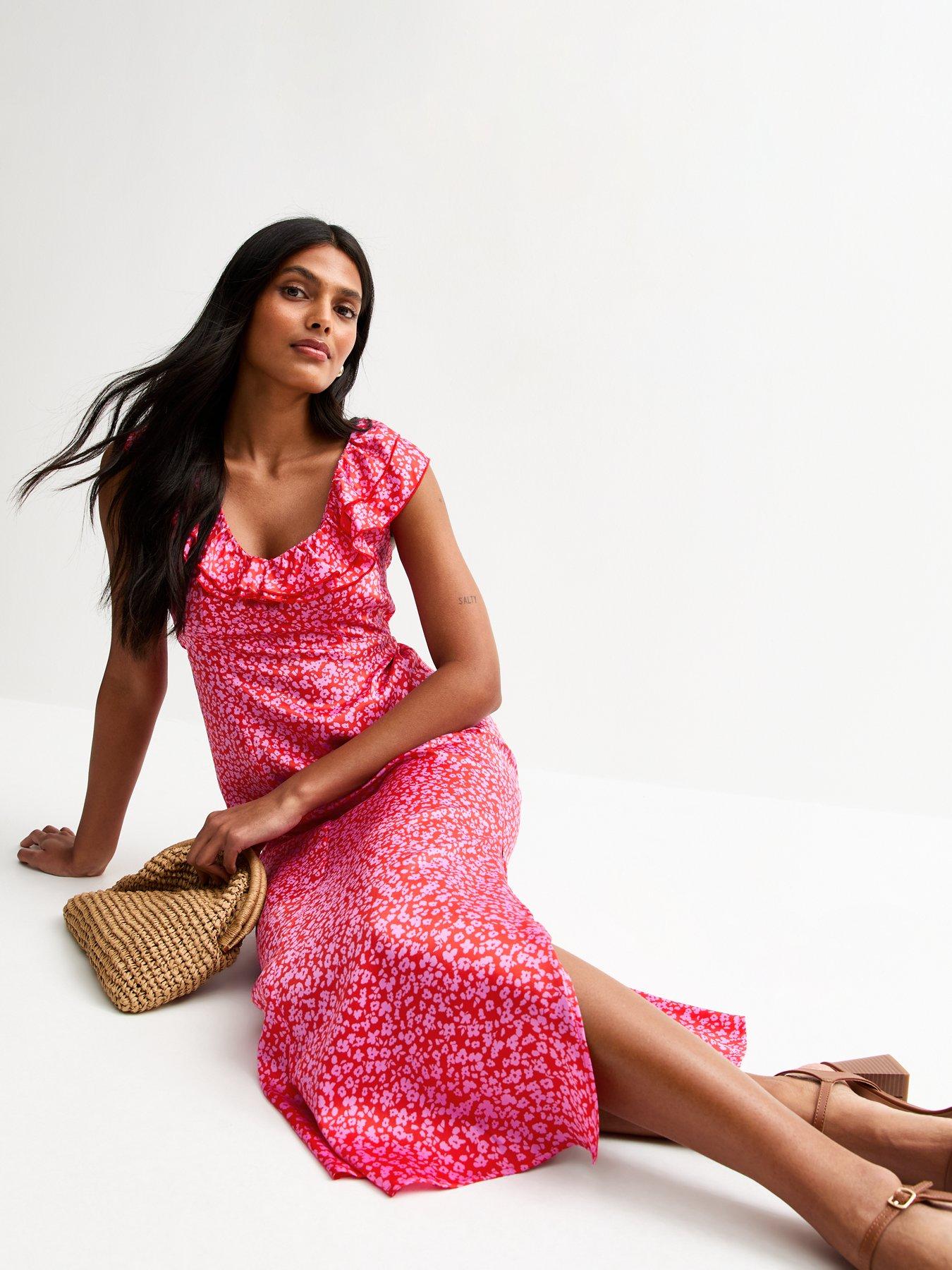New Look Floral Print Satin Midi Dress Pink Very Ireland