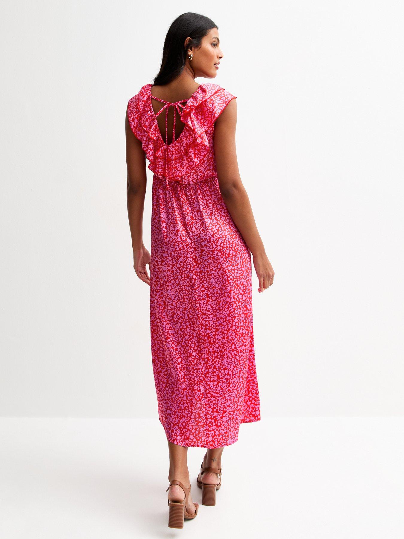 Image 2 of 4 of New Look Floral Print Satin Midi Dress - Pink