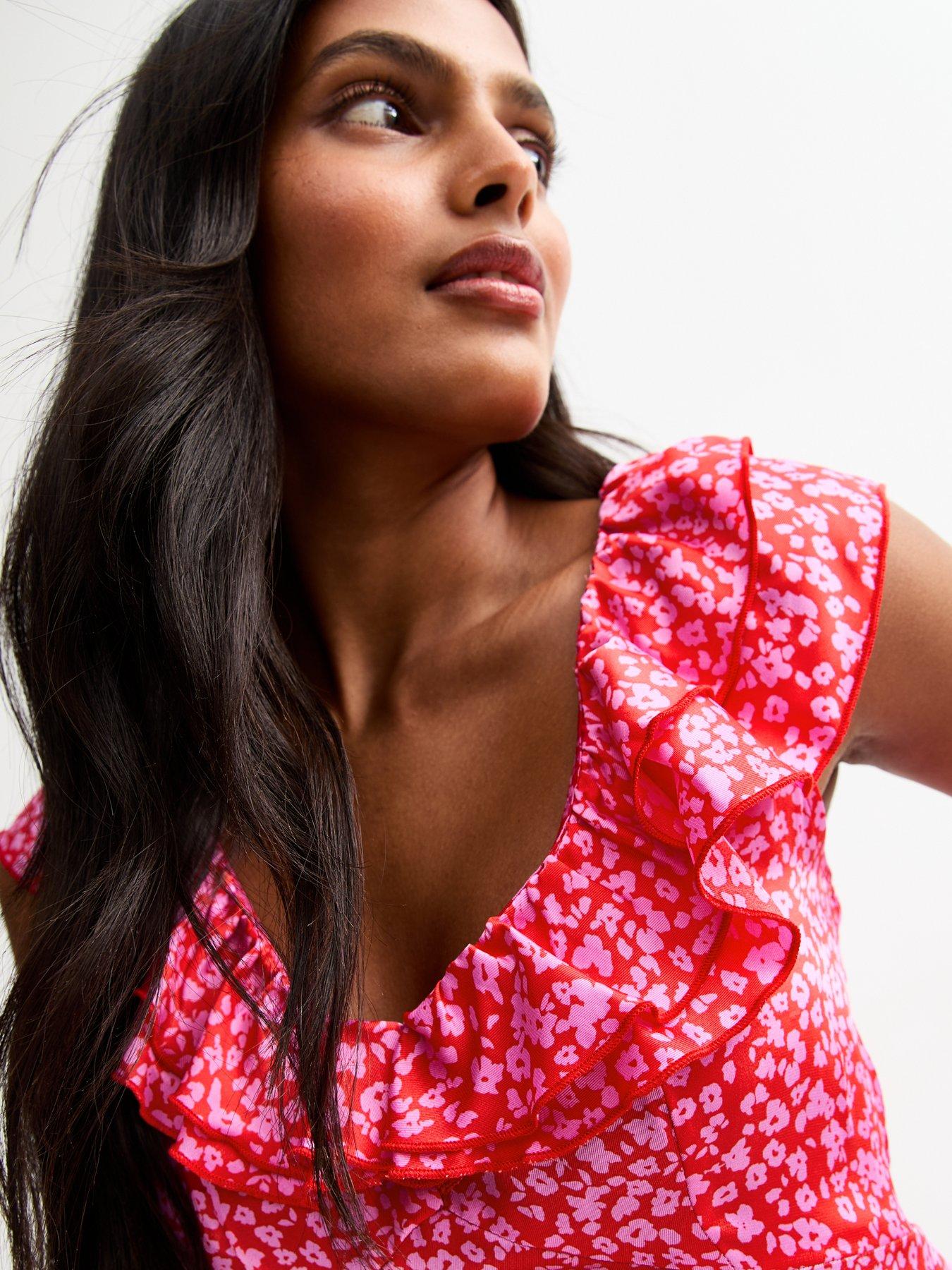 Image 4 of 4 of New Look Floral Print Satin Midi Dress - Pink