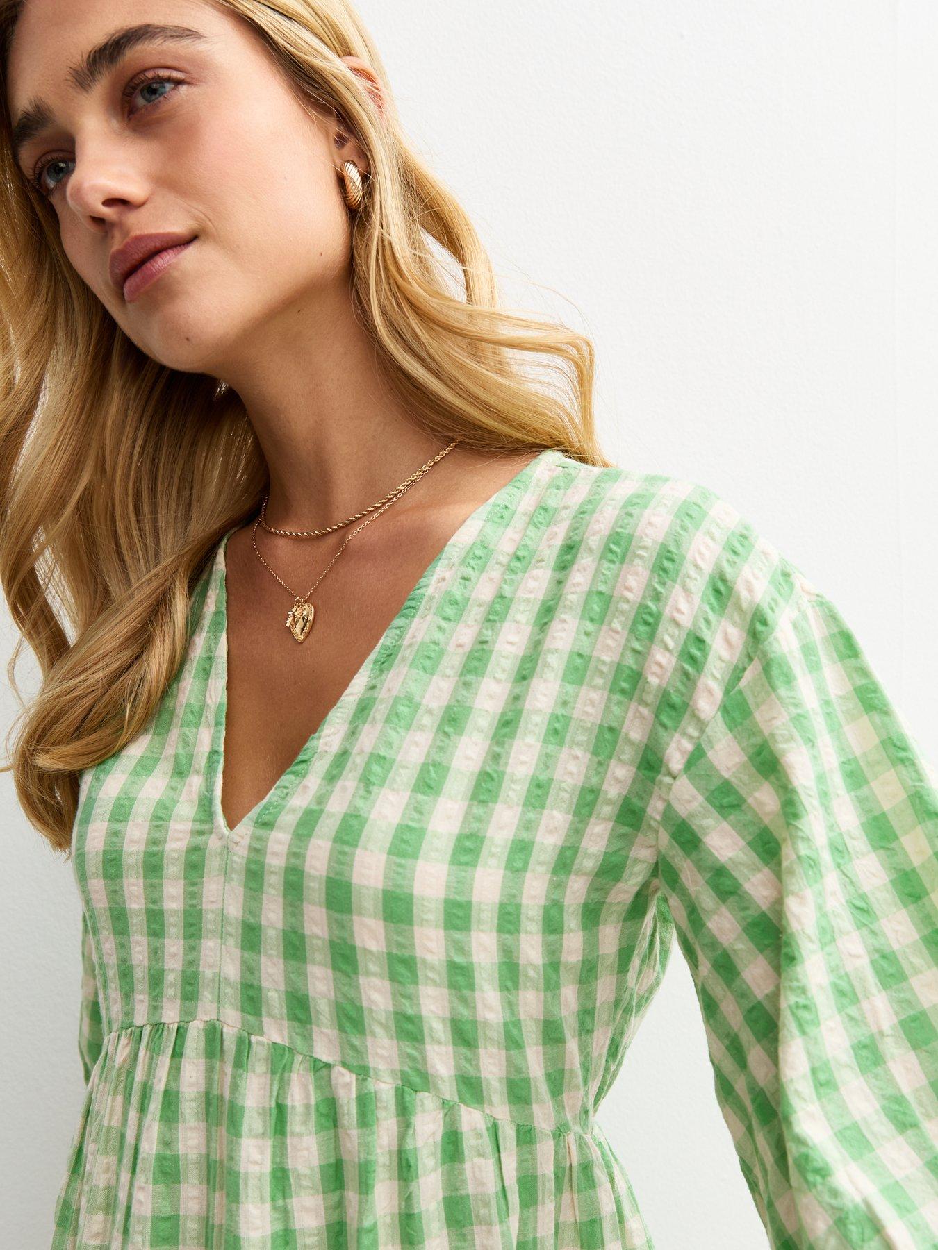 green and white smock dress Wednesday's Girl striped mini smock dress in green and white