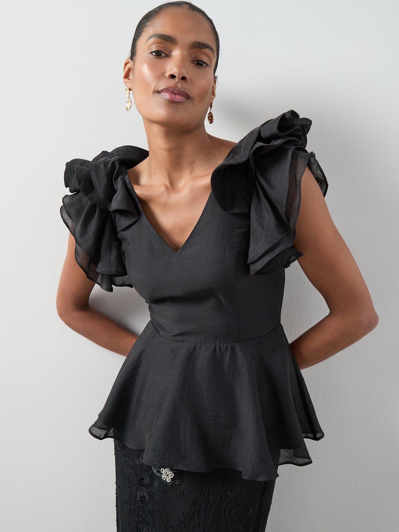 The Very Collection One Shoulder Oversized Corsage Top - Black