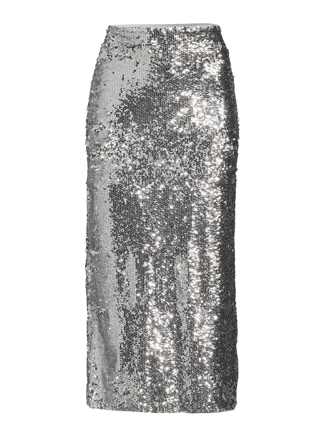 Image 6 of 6 of The Very Collection Embellished Column Midi Skirt - Silver