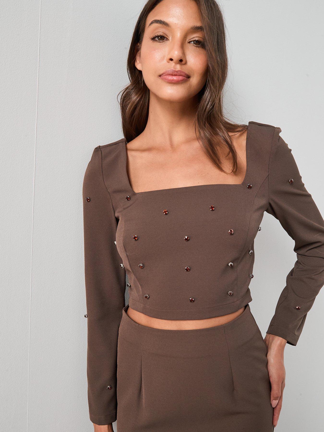 the-very-collection-embellished-detail-top-brownoutfit