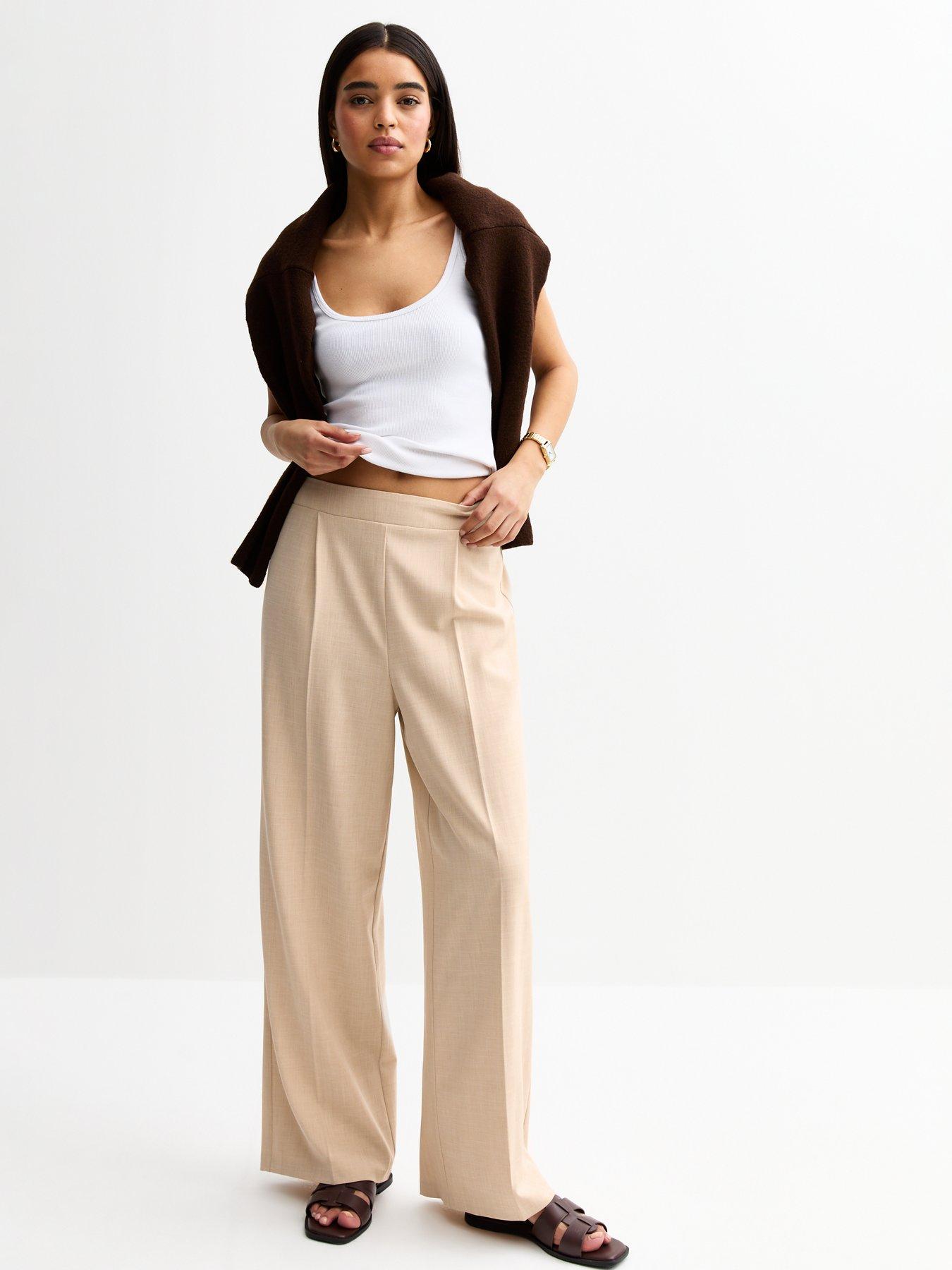 Image 1 of 4 of New Look Stone Pull On Tailored Trousers - Beige