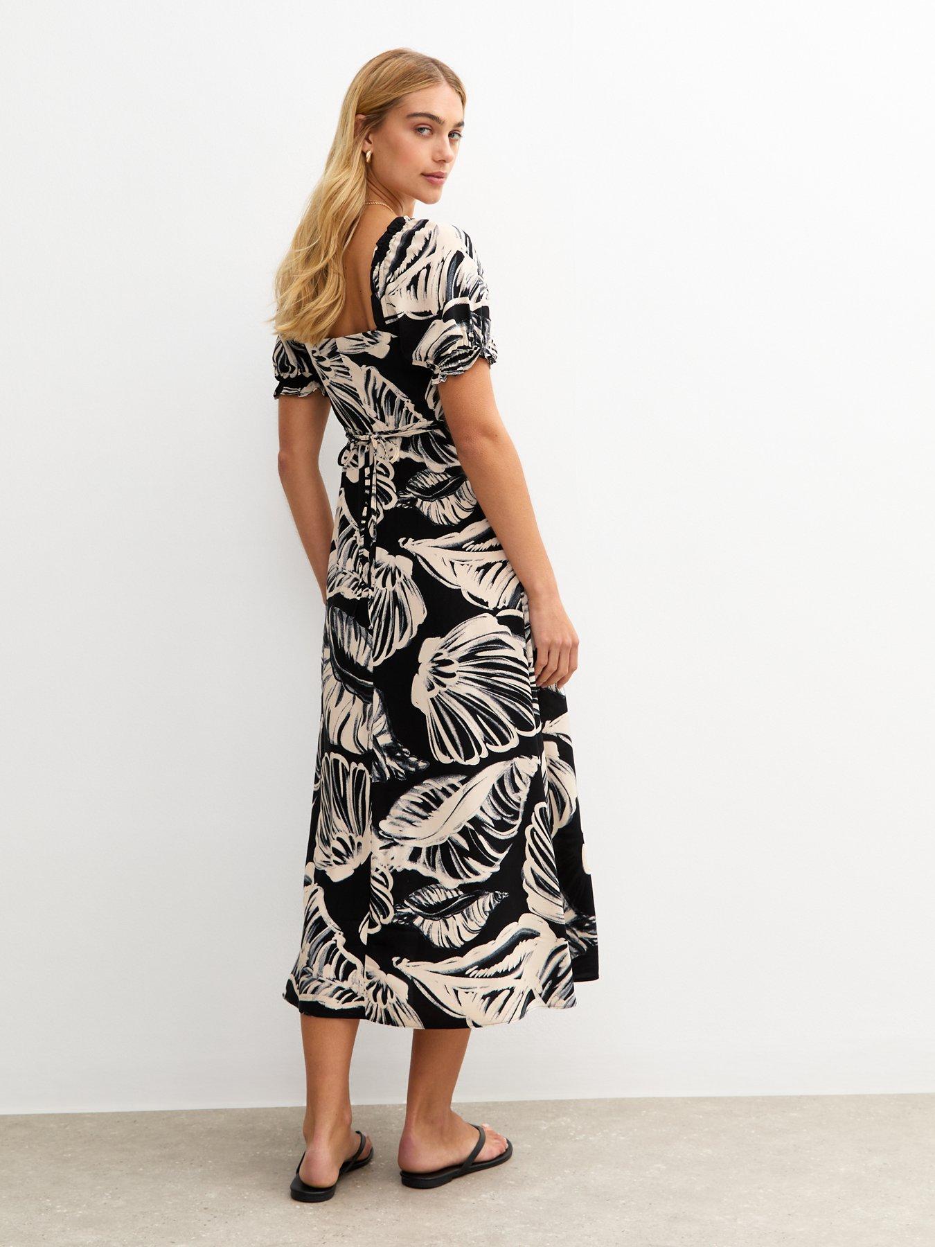 new-look-shell-print-milkmaid-midi-dress-blackstillFront