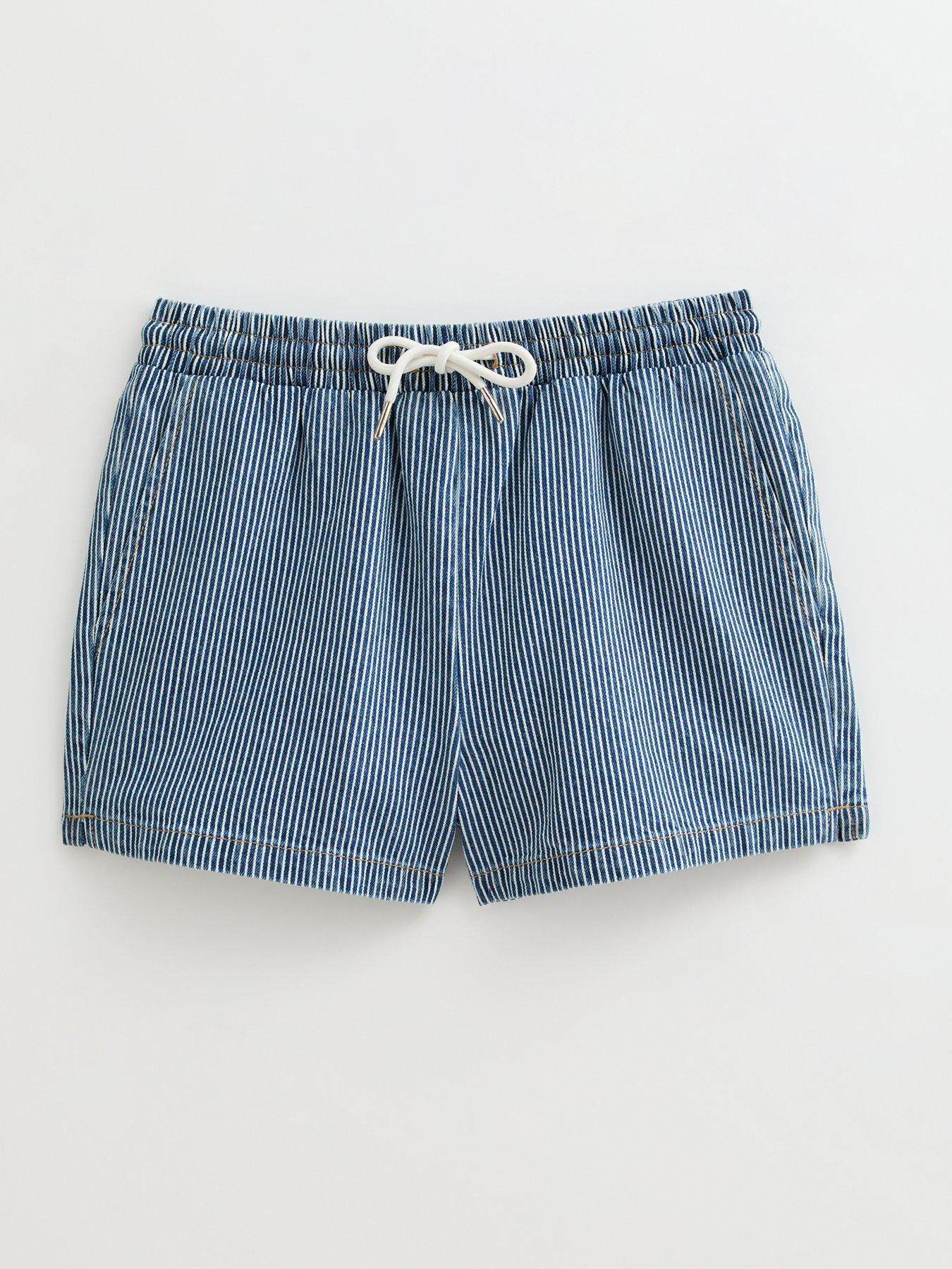 new-look-navy-stripe-print-drawstring-denim-shorts-bluedetail