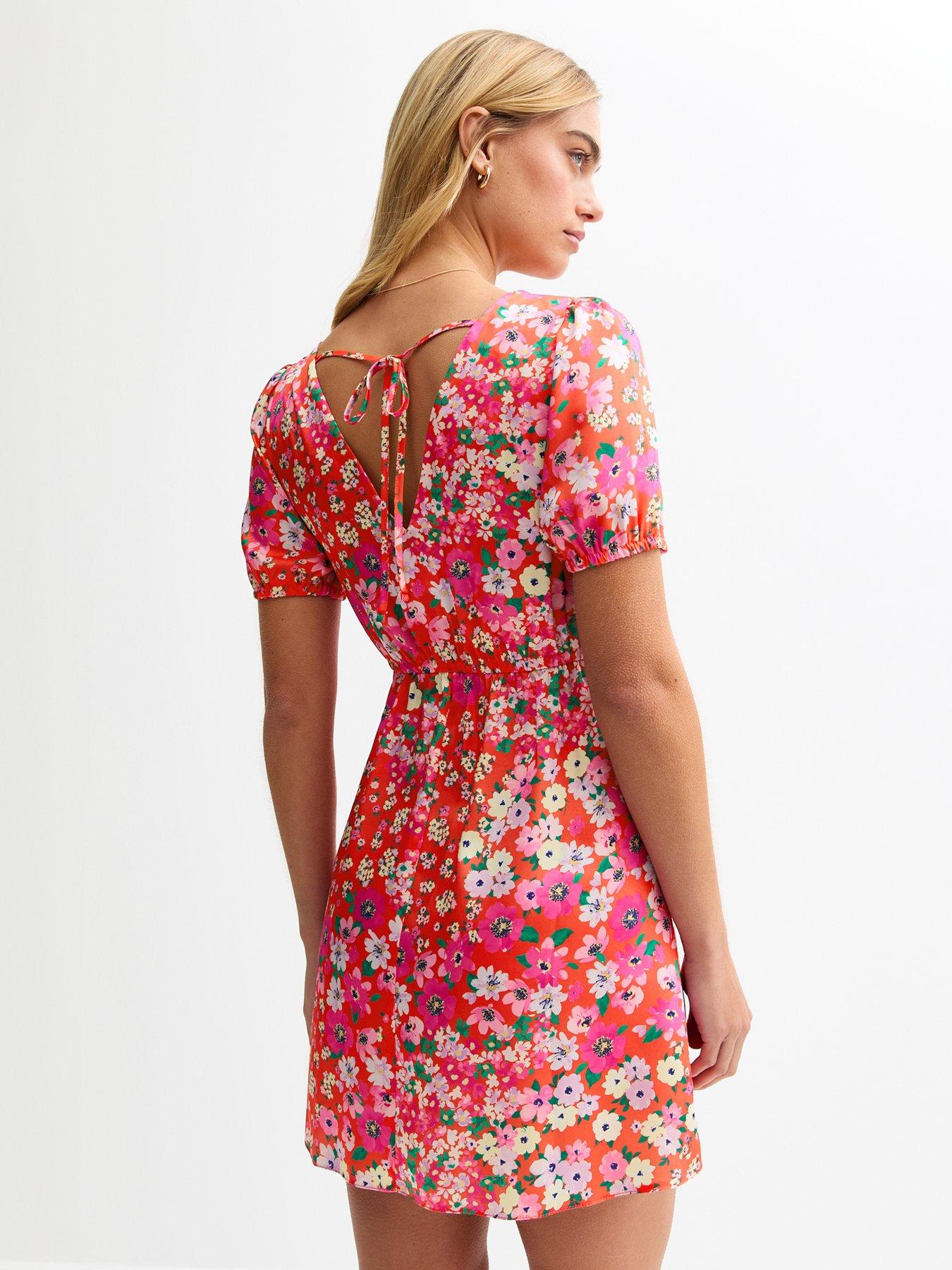 Image 2 of 5 of New Look Floral Print Satin Mini Dress - Pink