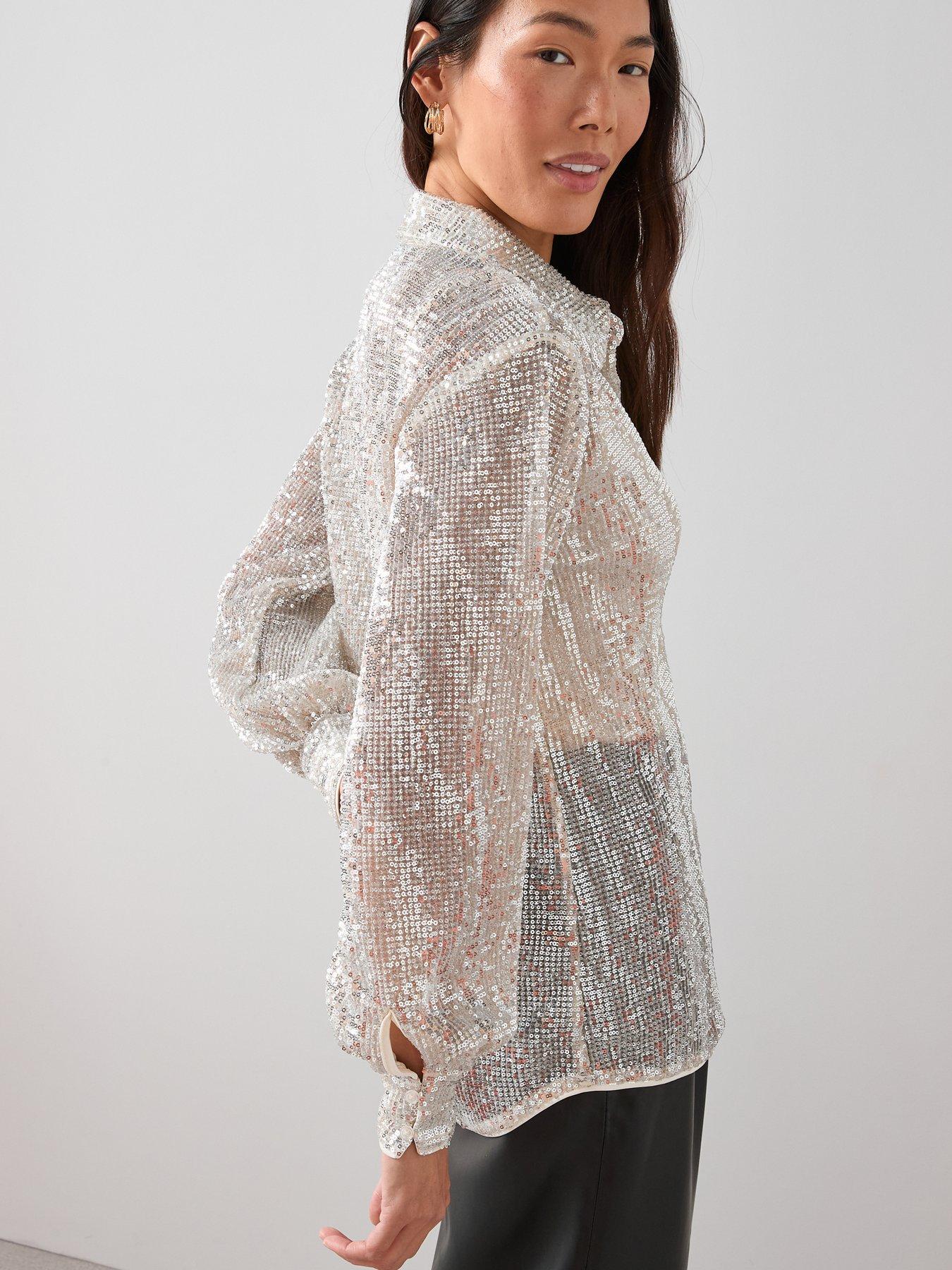 Image 2 of 6 of The Very Collection Sequin Longline Shirt - Champagne