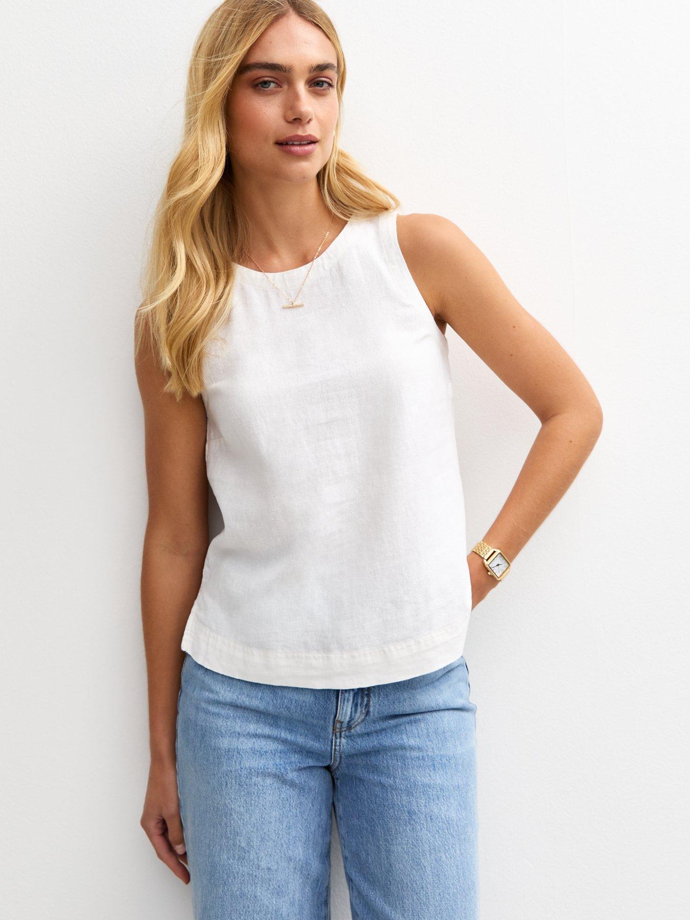 Image of New Look White Linen Look Sleeveless Top