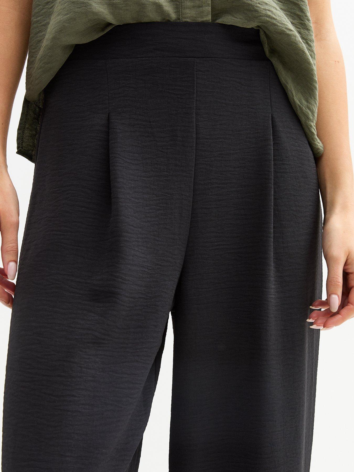 Image 4 of 5 of New Look Black Pleated Front Wide Leg Trousers