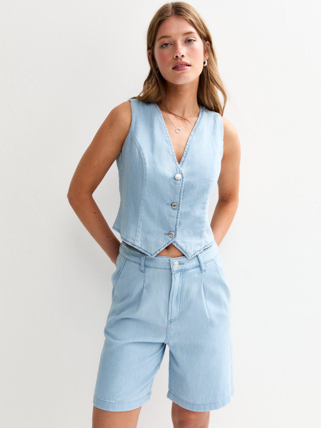 Image of New Look Cropped Soft Denim Waistcoat - Light Blue