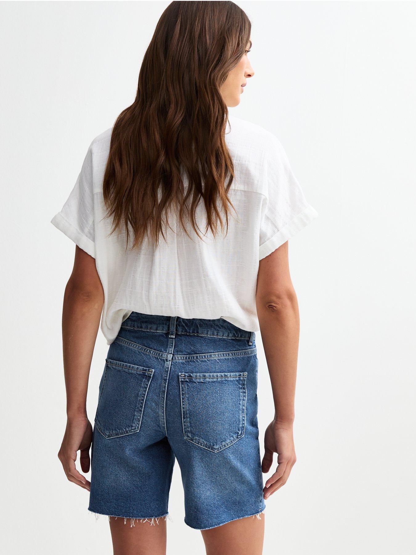 Image 2 of 5 of New Look Raw Hem Denim Bermuda Shorts - Blue