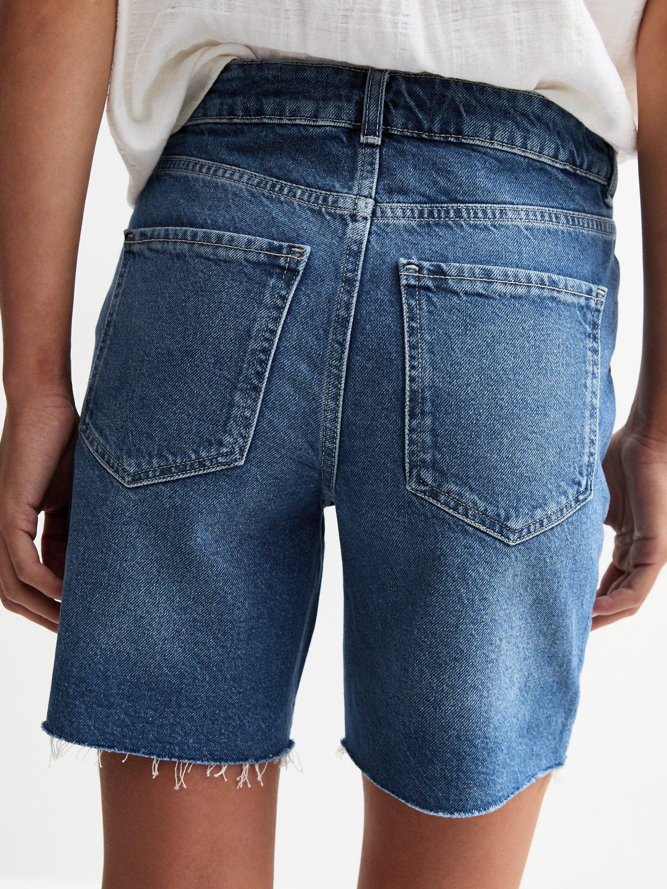 Image 5 of 5 of New Look Raw Hem Denim Bermuda Shorts - Blue