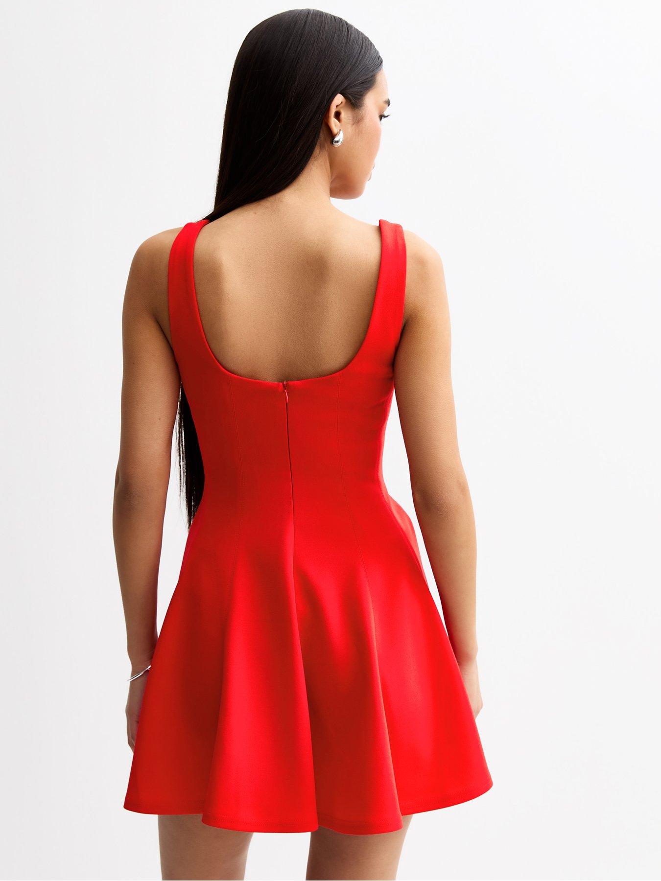 new-look-square-neck-flared-mini-dress-redstillFront