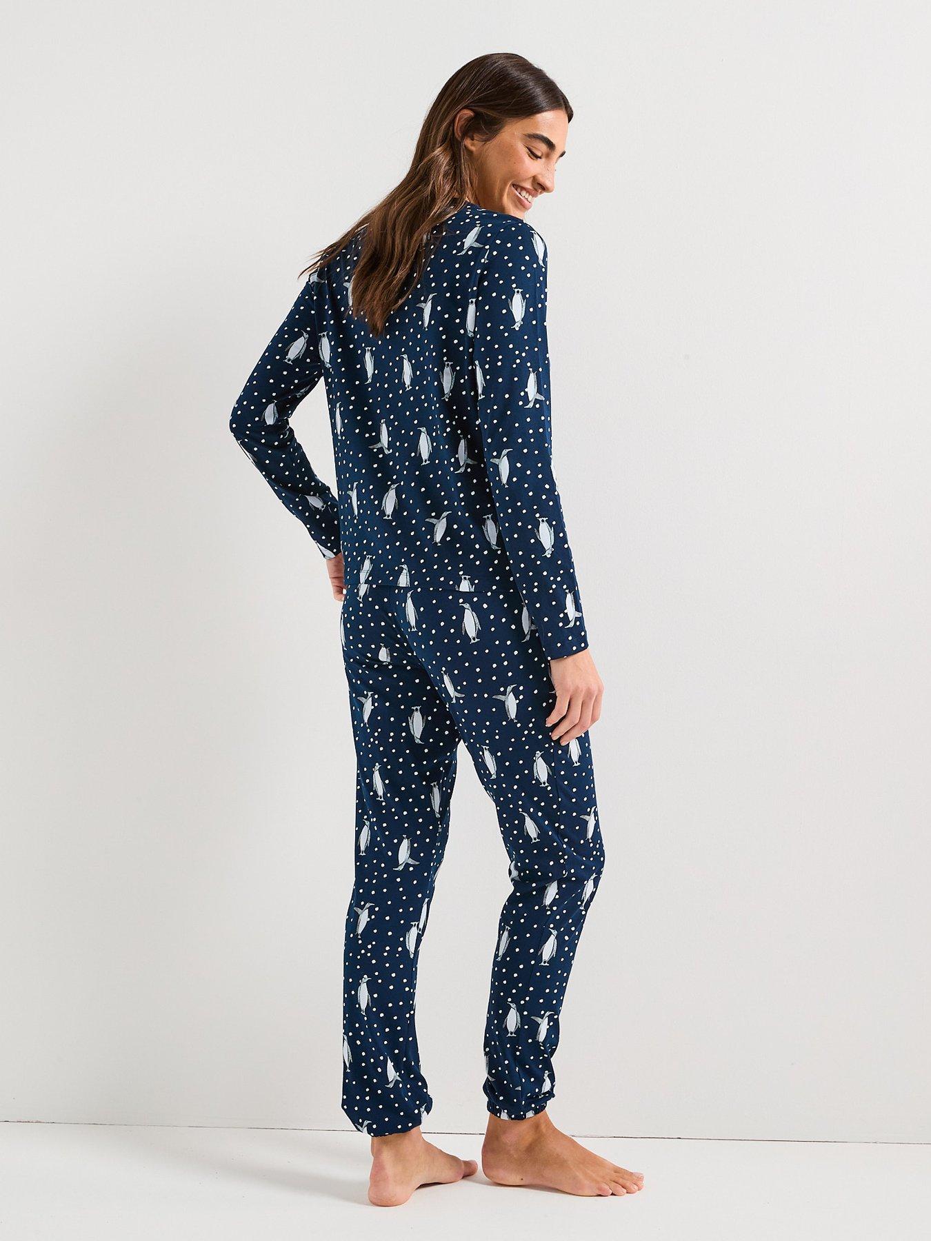 Image 3 of 7 of The Very Collection Womens Family Christmas Pyjama Character Long Sleeve T-shirt With Jogger Set - Navy