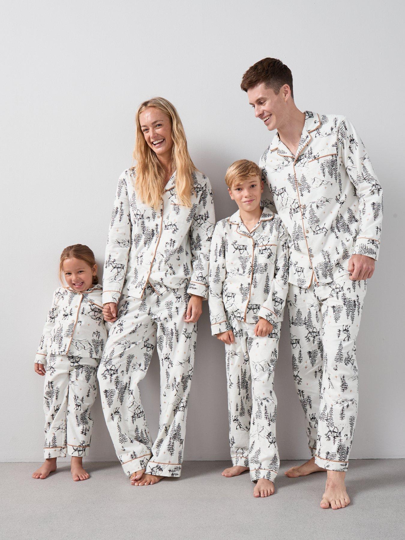 the-very-collection-womens-family-christmas-pyjama-winter-wonderland-woven-revere-set-white