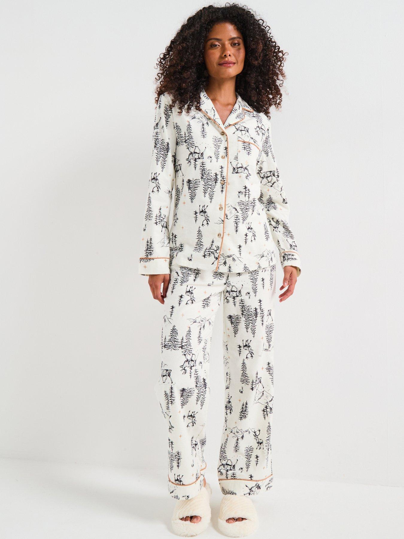 Image 2 of 7 of The Very Collection Womens Family Christmas Pyjama Winter Wonderland Woven Revere Set - White