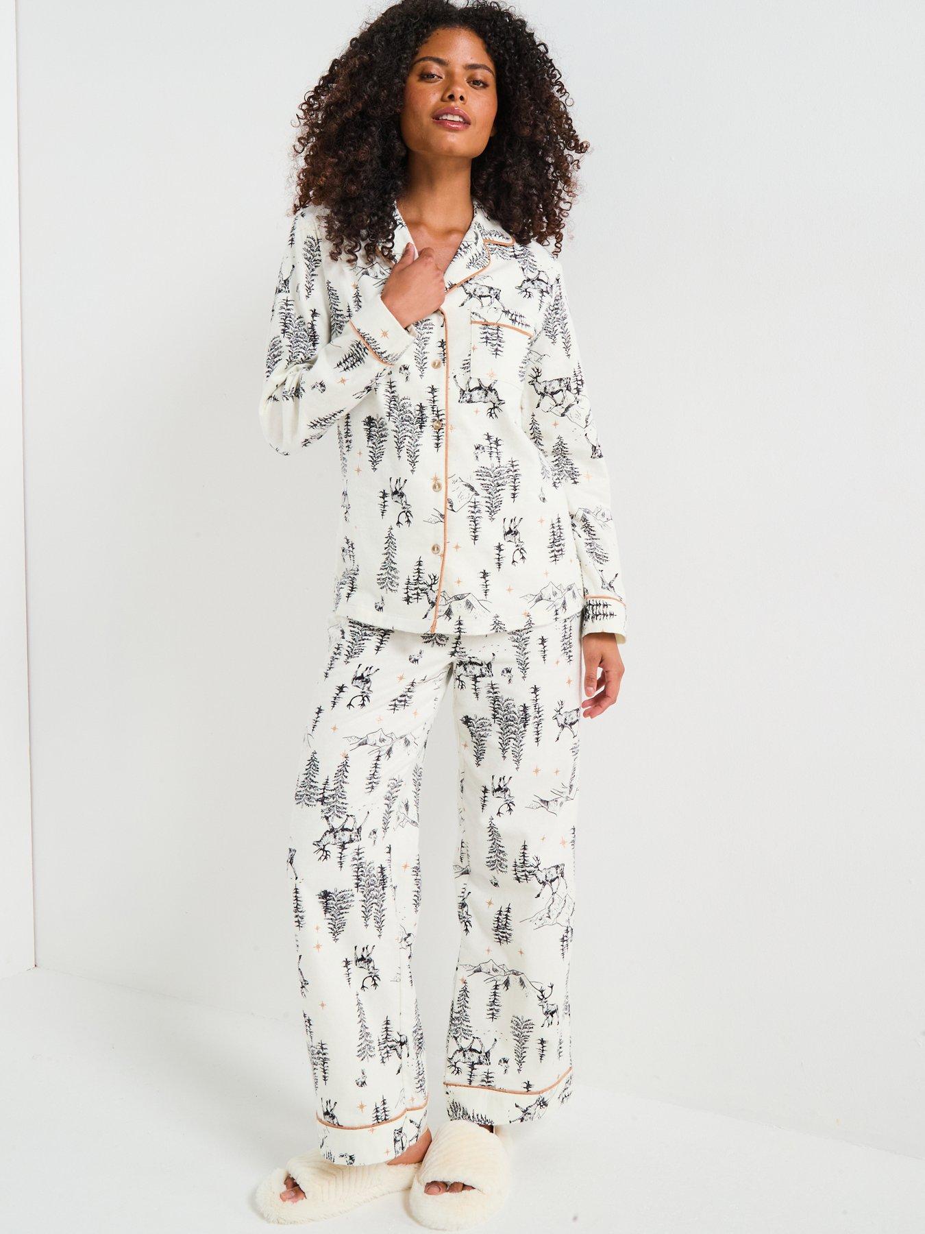 Image 5 of 7 of The Very Collection Womens Family Christmas Pyjama Winter Wonderland Woven Revere Set - White