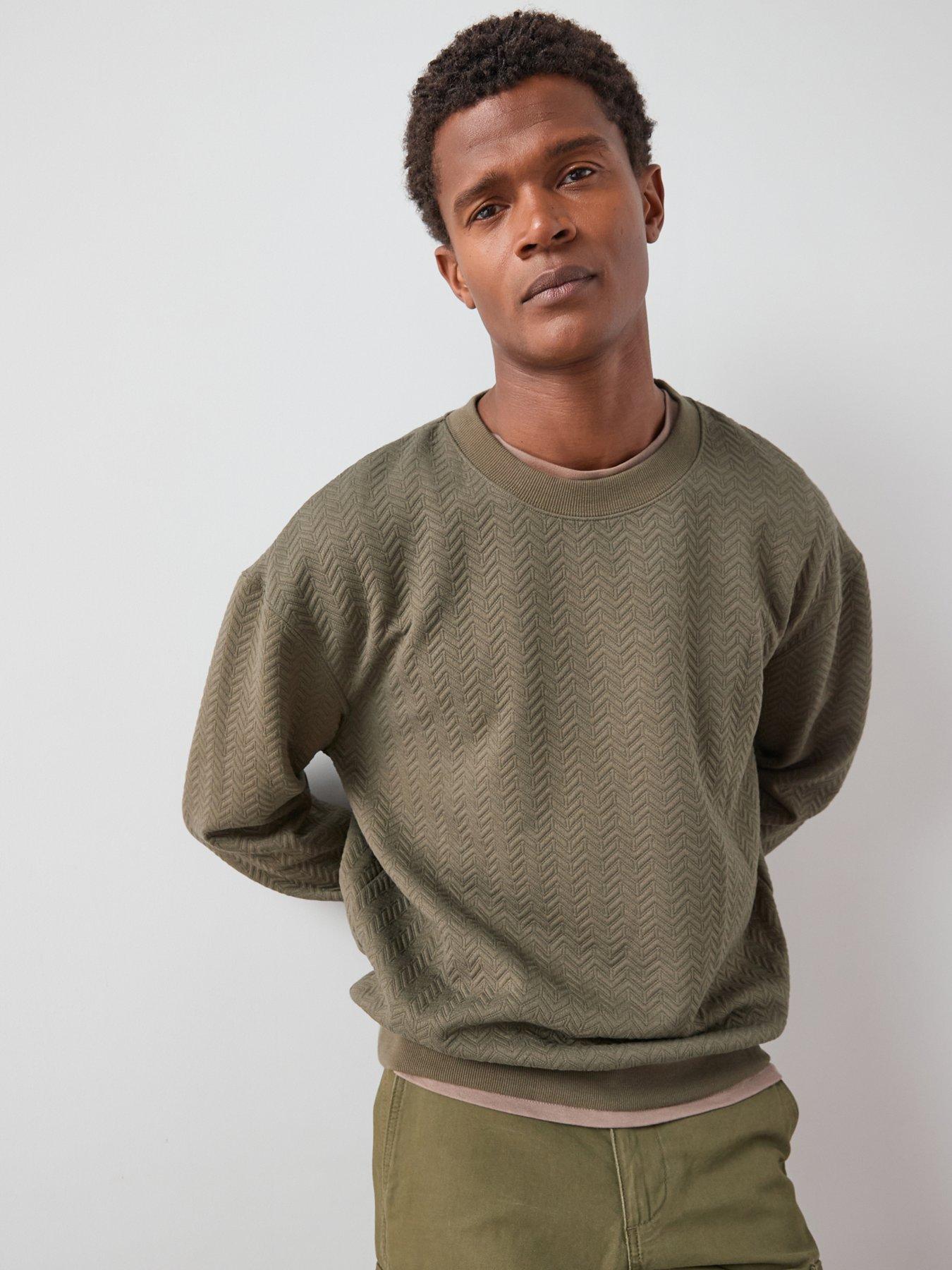 The Very Collection Jacquard Oversized Textured Crew Neck Sweatshirt - Khaki