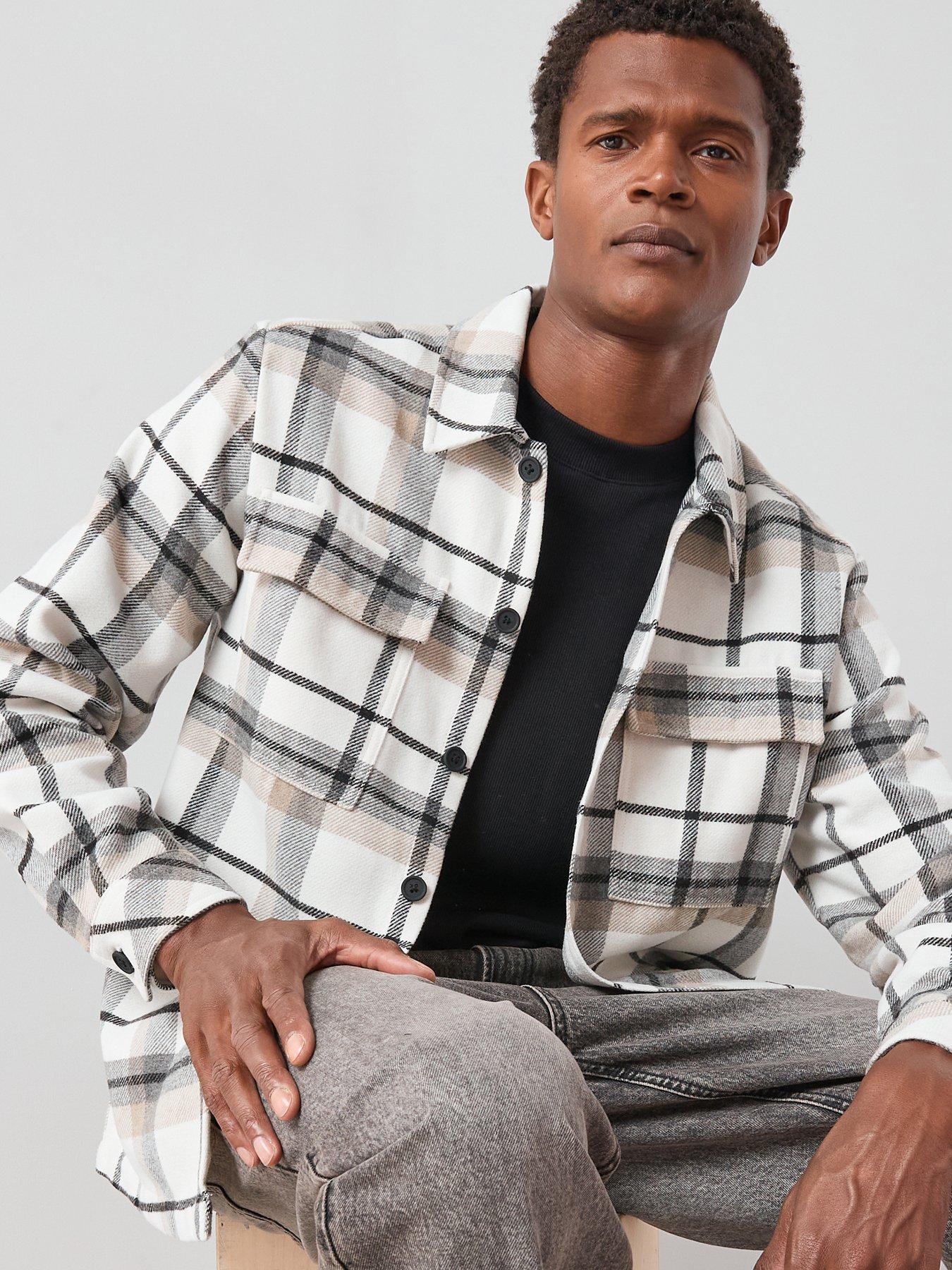 The Very Collection Double Pocket Check Shacket - Cream