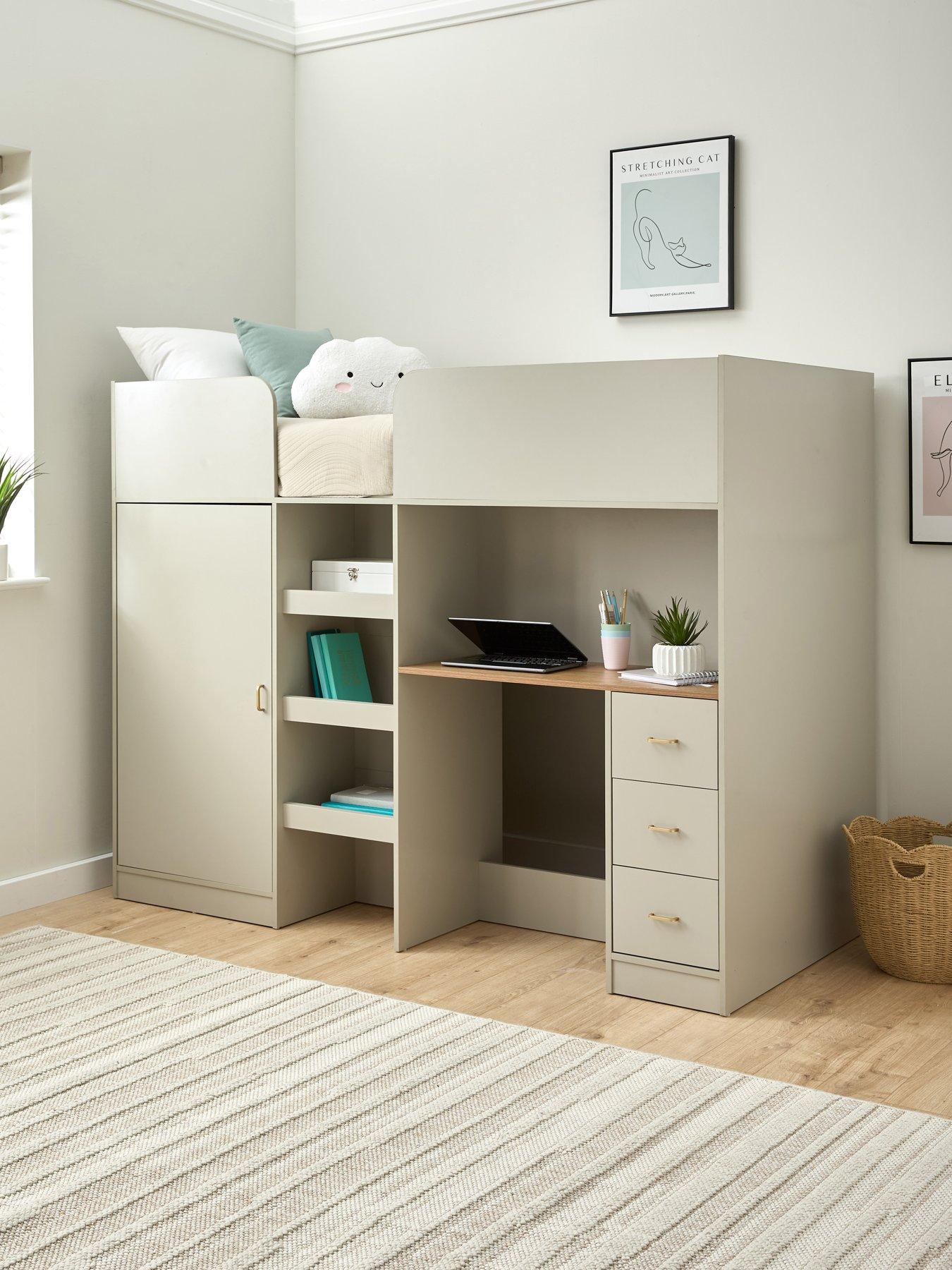 Very Home Daisy High Sleeper Bed with Drawers, Desk and Wardrobe and Mattress Options (Buy  &  SAVE!) - FSC® Certified