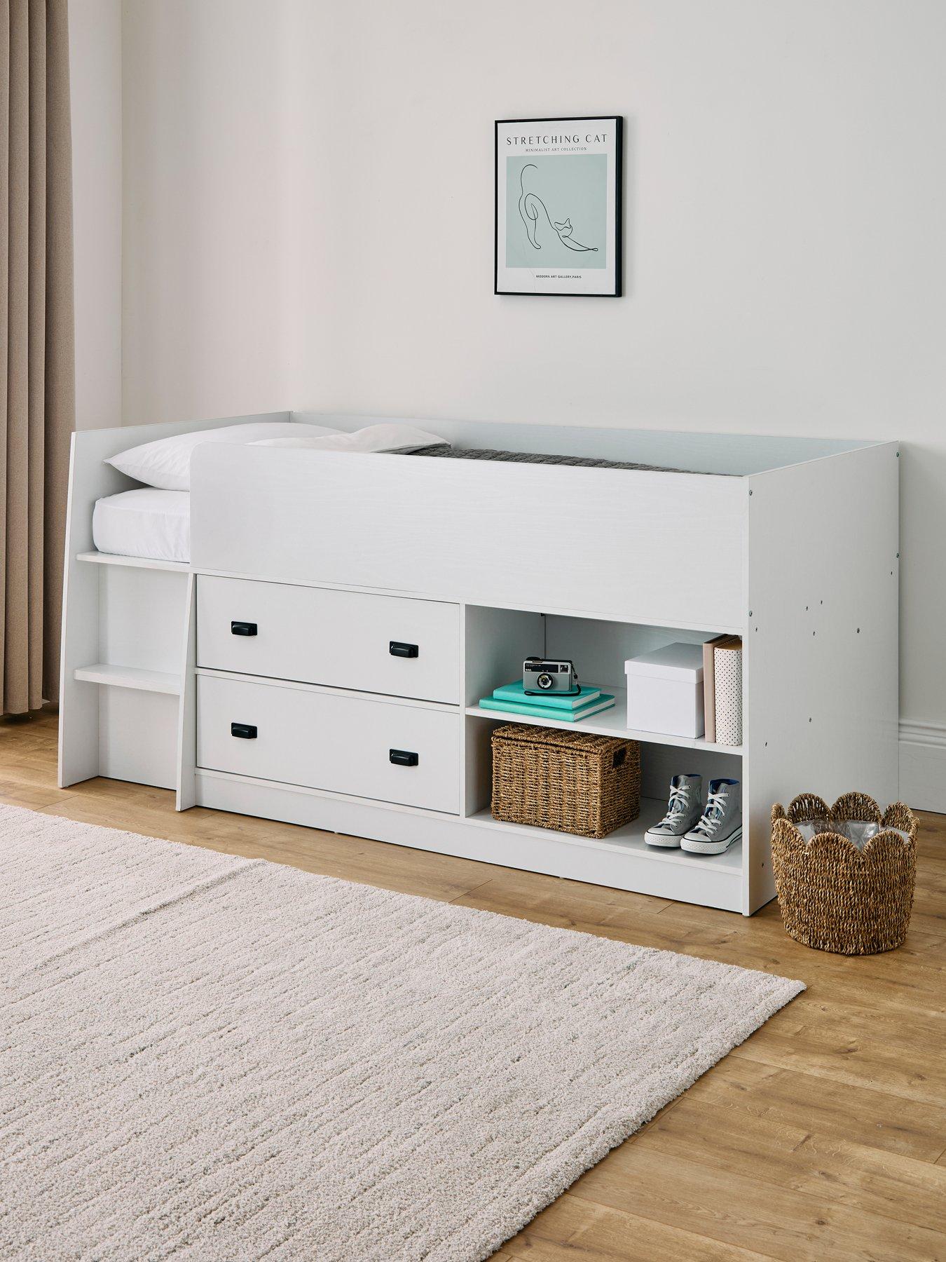 Very Home Jackson Mid Sleeper Bed with Drawers, Shelving and Mattress Options (Buy  &  SAVE!)