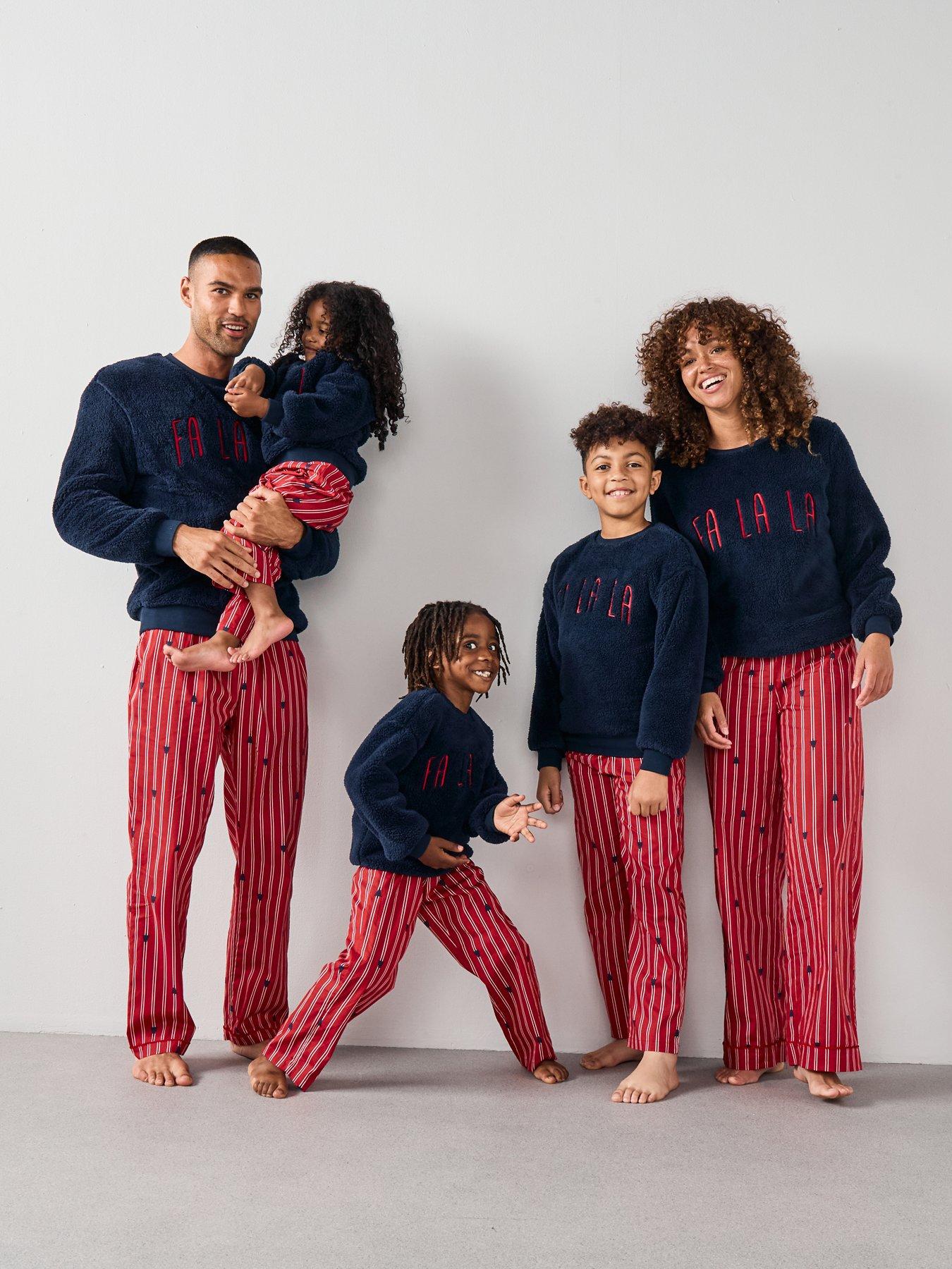 The Very Collection Womens Family Christmas Borg Sweat And Woven Trousers Pj Set - Navy