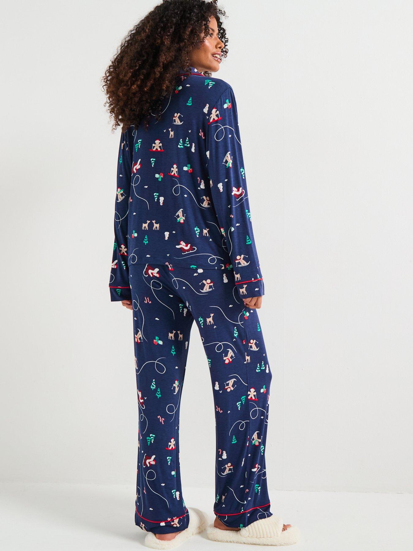 the-very-collection-womens-family-christmas-pj-printed-christmas-ski-jersey-revere-set-navyback