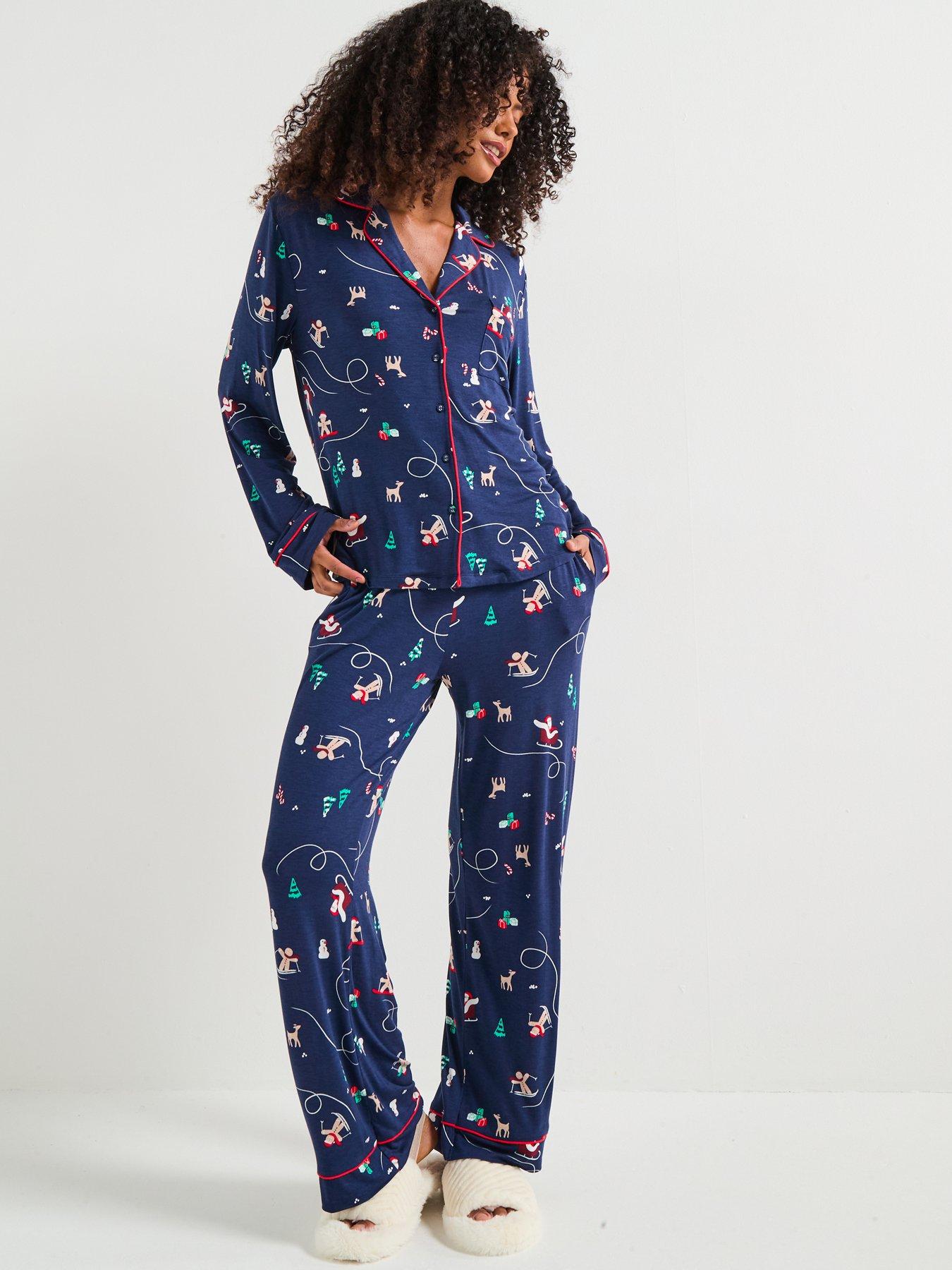 the-very-collection-womens-family-christmas-pj-printed-christmas-ski-jersey-revere-set-navydetail