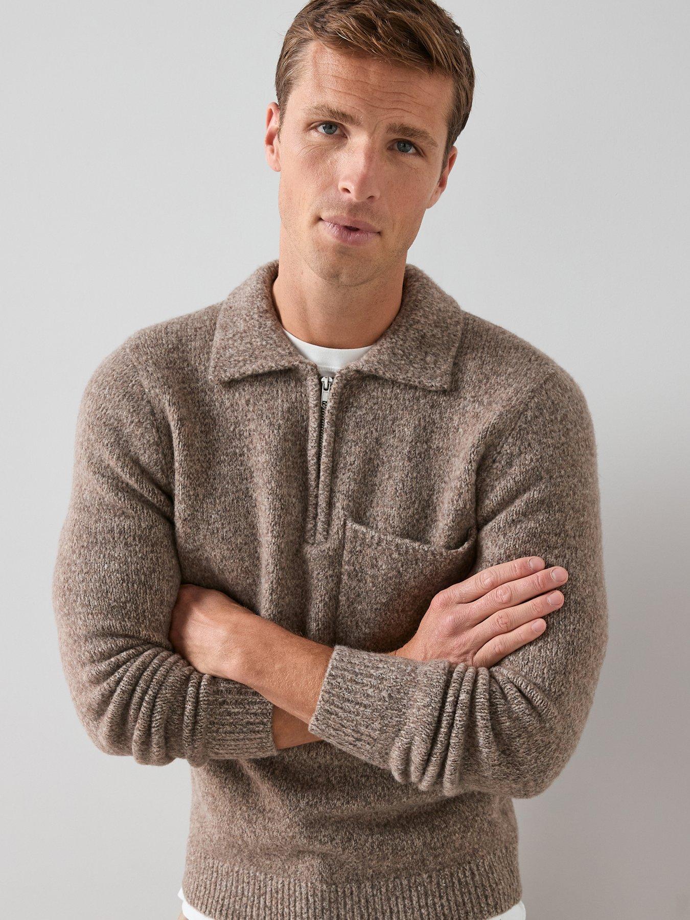 The Very Collection Pocket Front Quarter Zip Jumper - Beige
