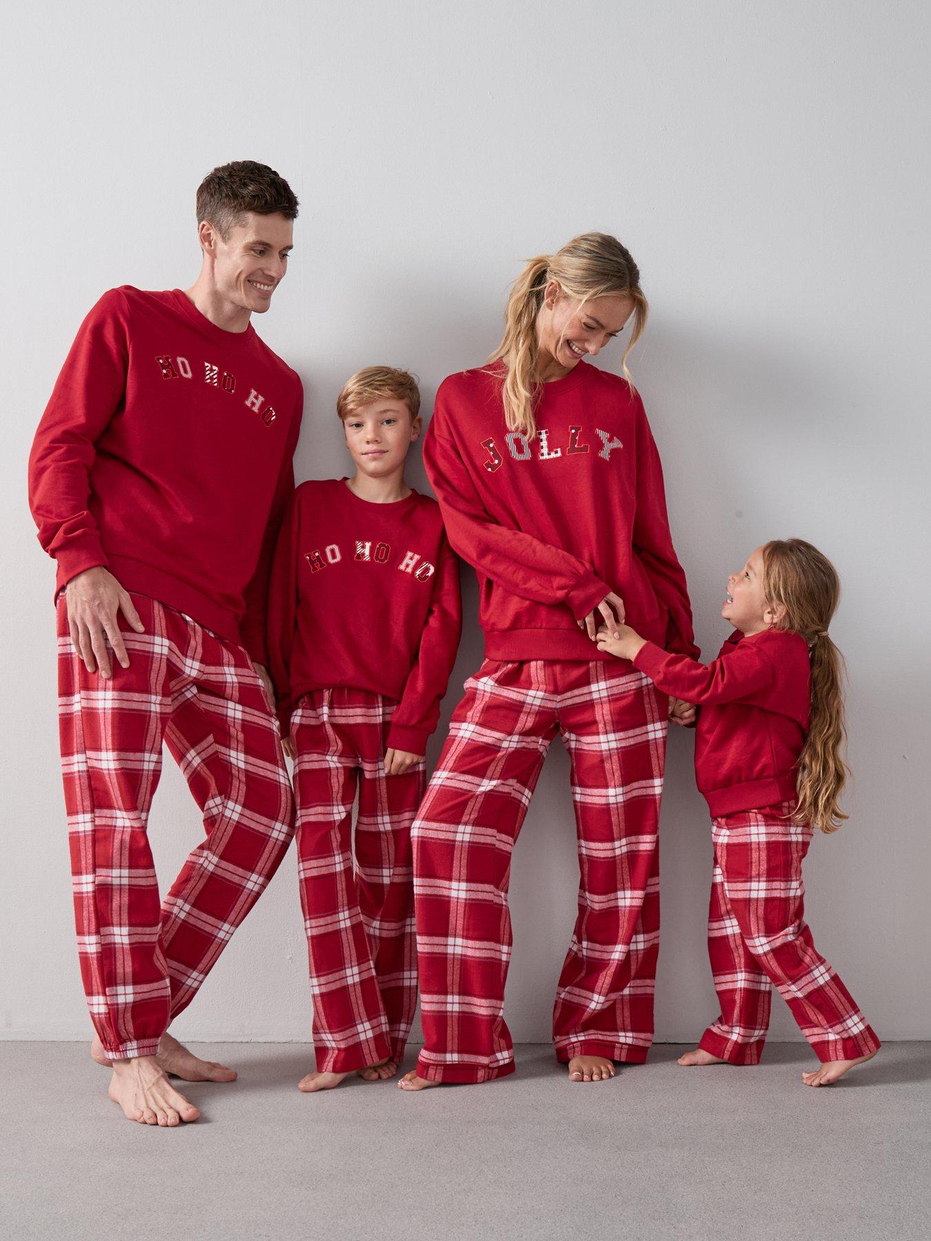 The Very Collection Womens Family Christmas Pj Jolly Brushed Back Sweat And Woven Bottom Set - Red
