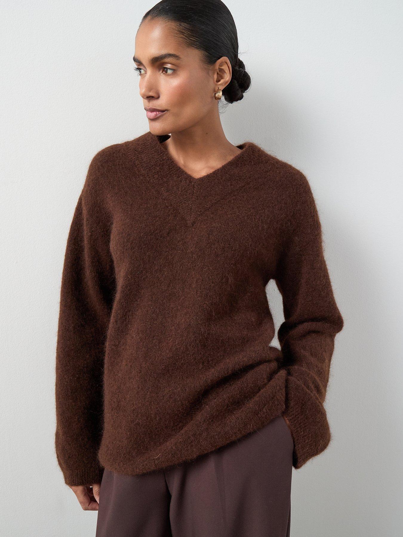 the-very-collection-mohair-wool-blend-v-neck-jumper-chocolate