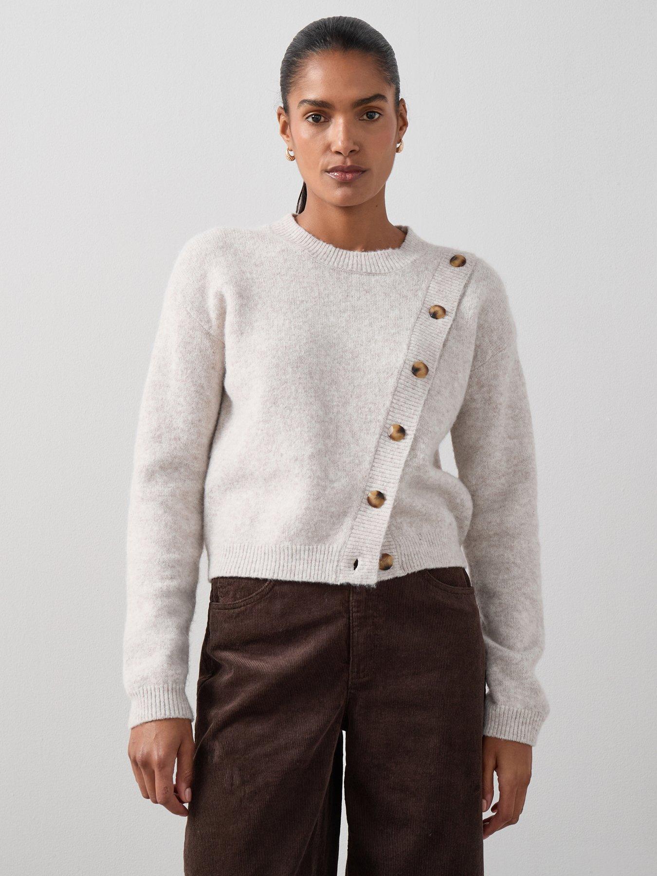 The Very Collection Crew Neck Button Detail Knitted Jumper - Beige