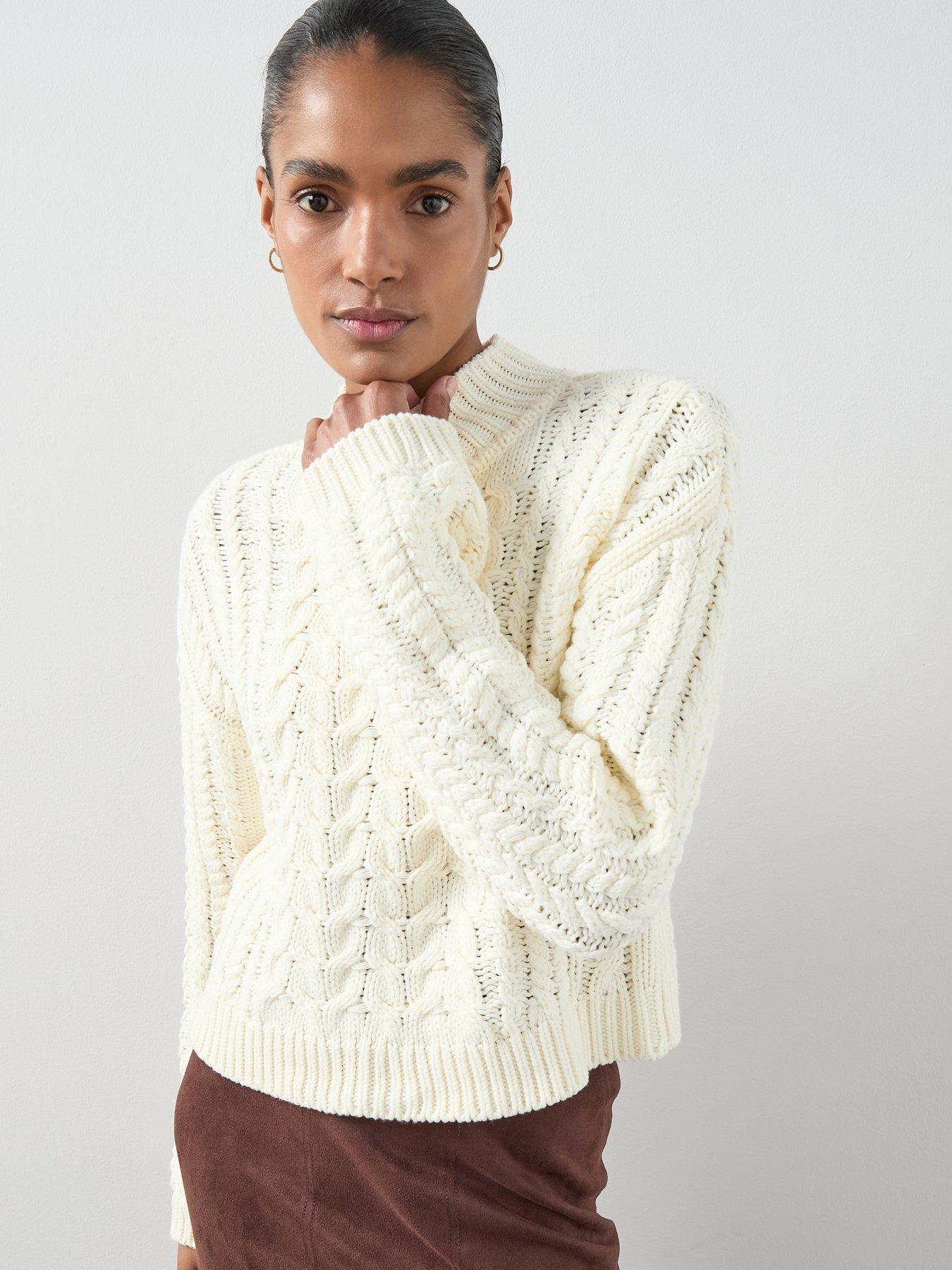 The Very Collection Cotton Rich Funnel Neck Cable Cropped Jumper - Cream