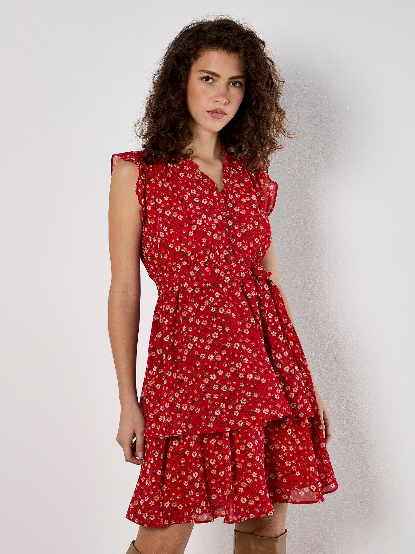 Apricot Tiny Vine Flower Layered Dress