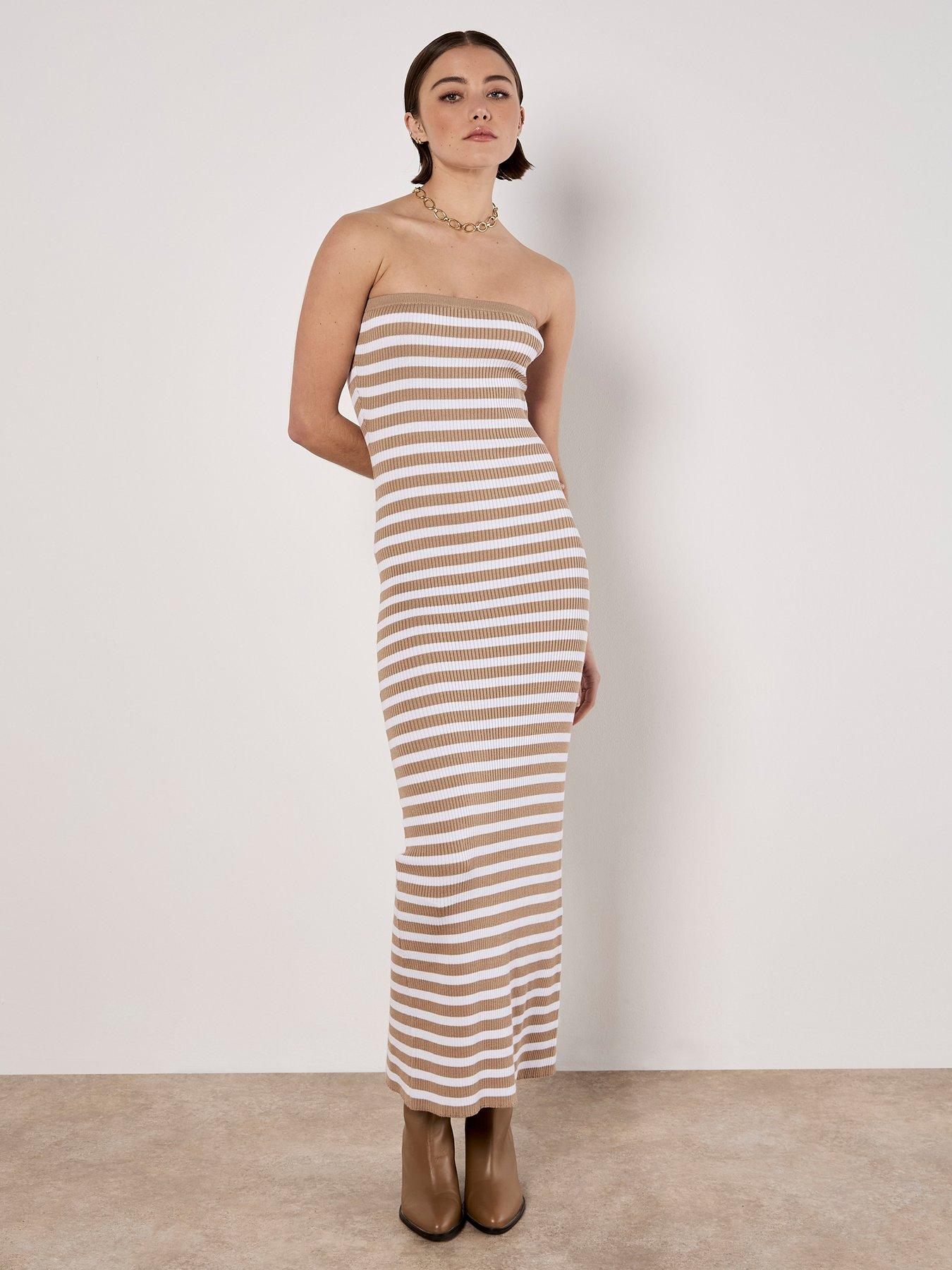 Image 1 of 4 of Apricot Apricot Stripe Ribbed Bandeau Dress