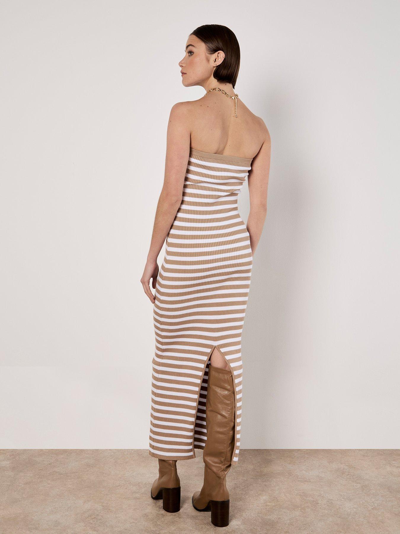 Image 2 of 4 of Apricot Apricot Stripe Ribbed Bandeau Dress