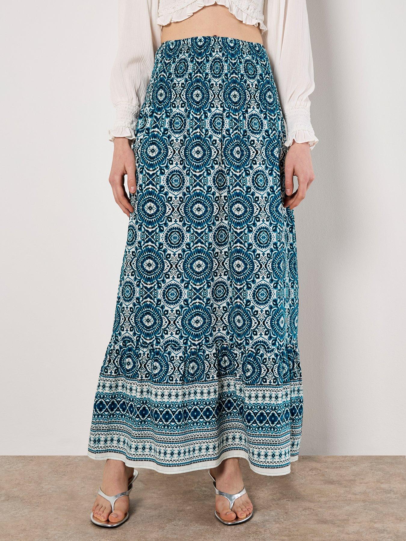Image of Apricot Batik Kaleidoscope Border Skirt - Blue