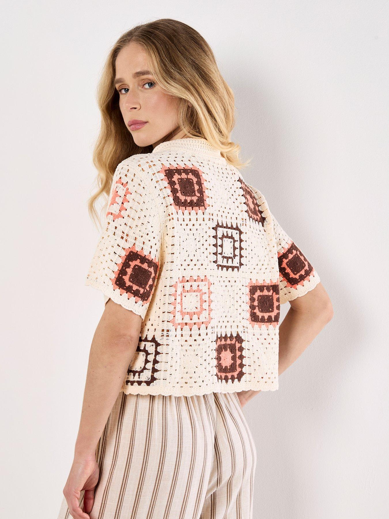 Image 2 of 5 of Apricot Tonal Granny Square Collar Top