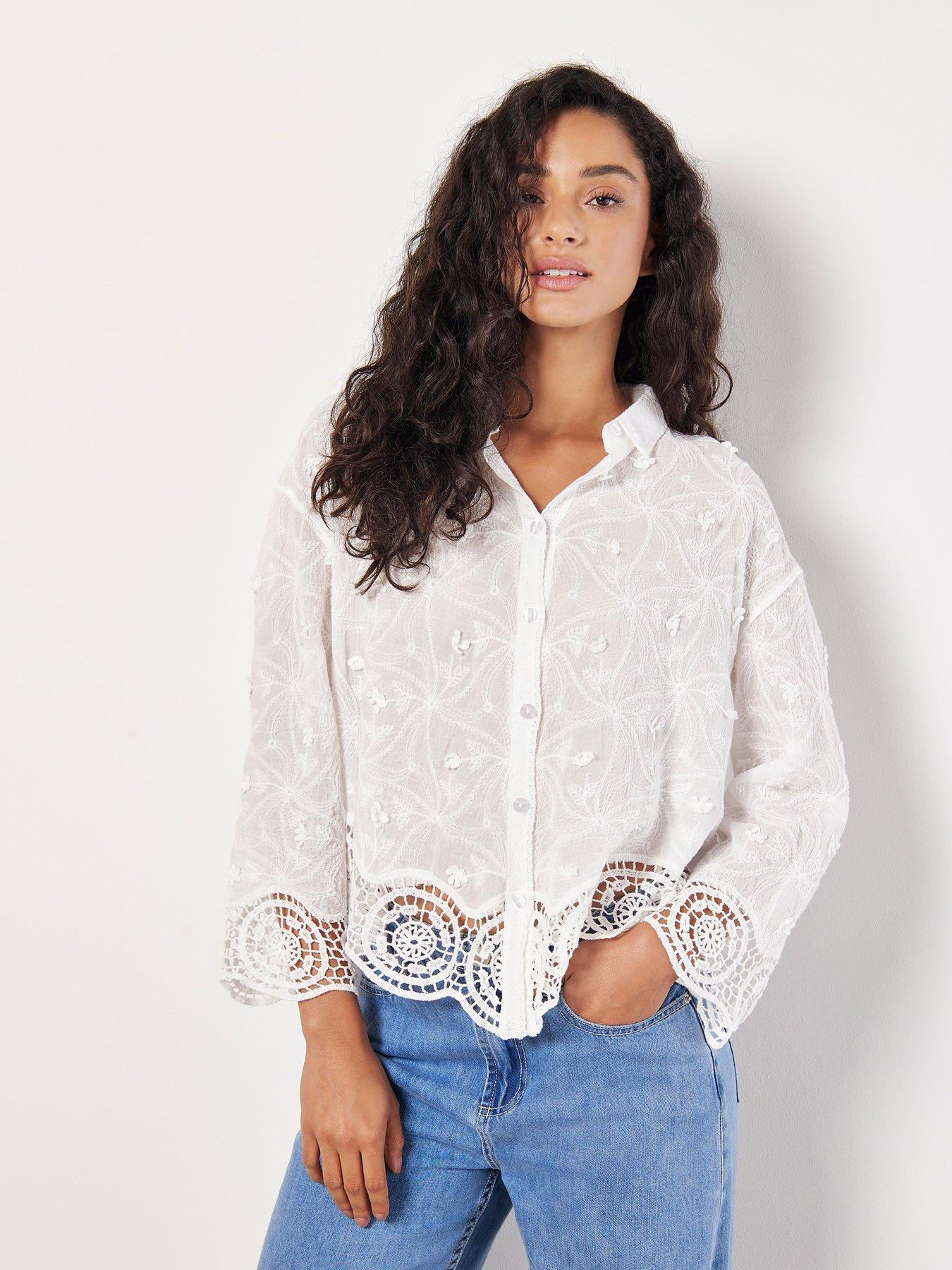 Image of Apricot Apricot 3d Floral Crochet Hem Blouse