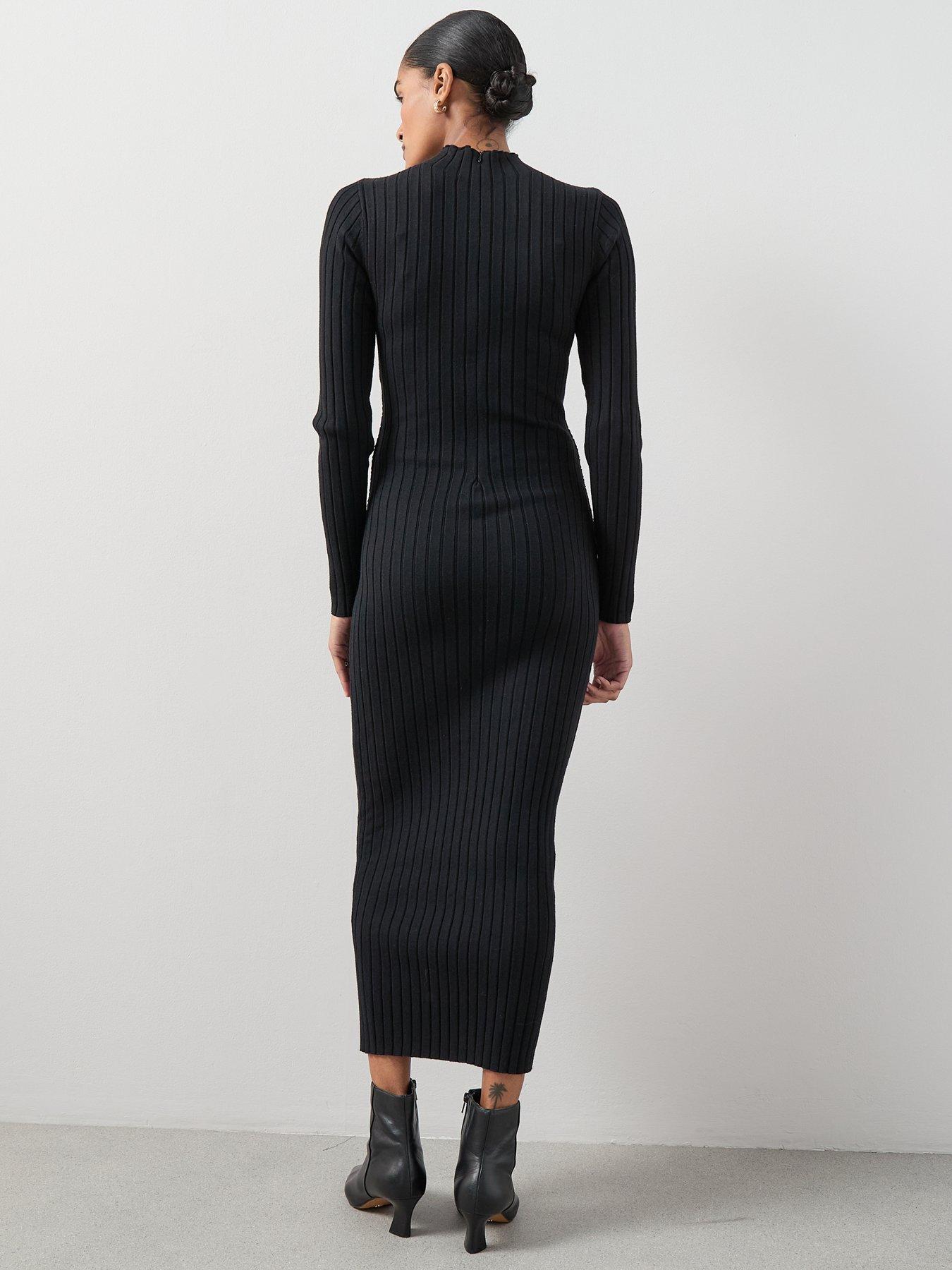 The Very Collection Knitted Tie Waist Midaxi Dress - Black | Very Ireland