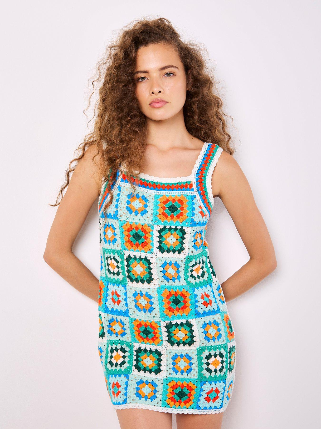 Image 1 of 4 of Apricot Apricot Crochet Squares Dress