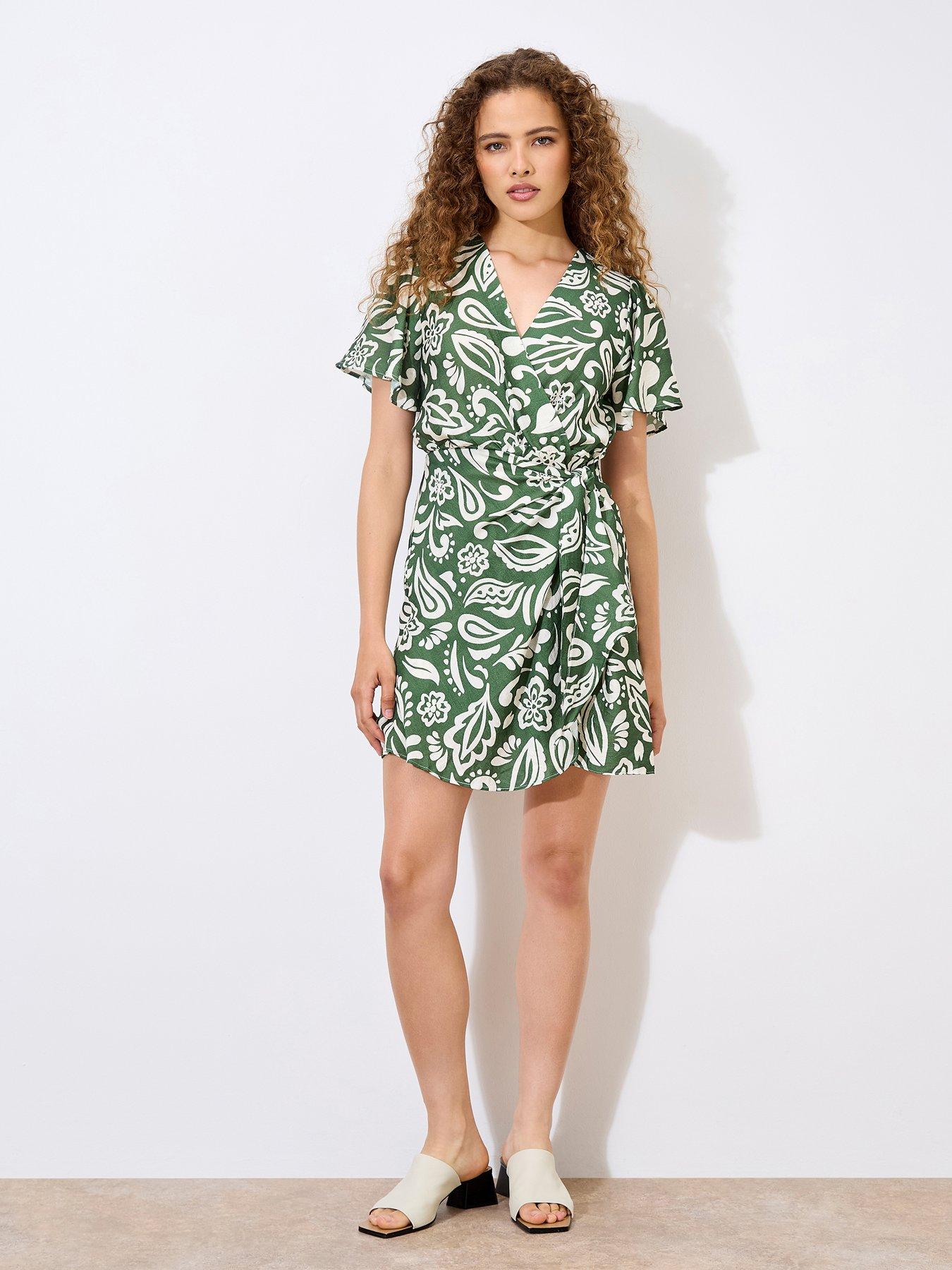 Image 1 of 5 of Apricot Apricot Bold Mono Paisley Wrap Dress