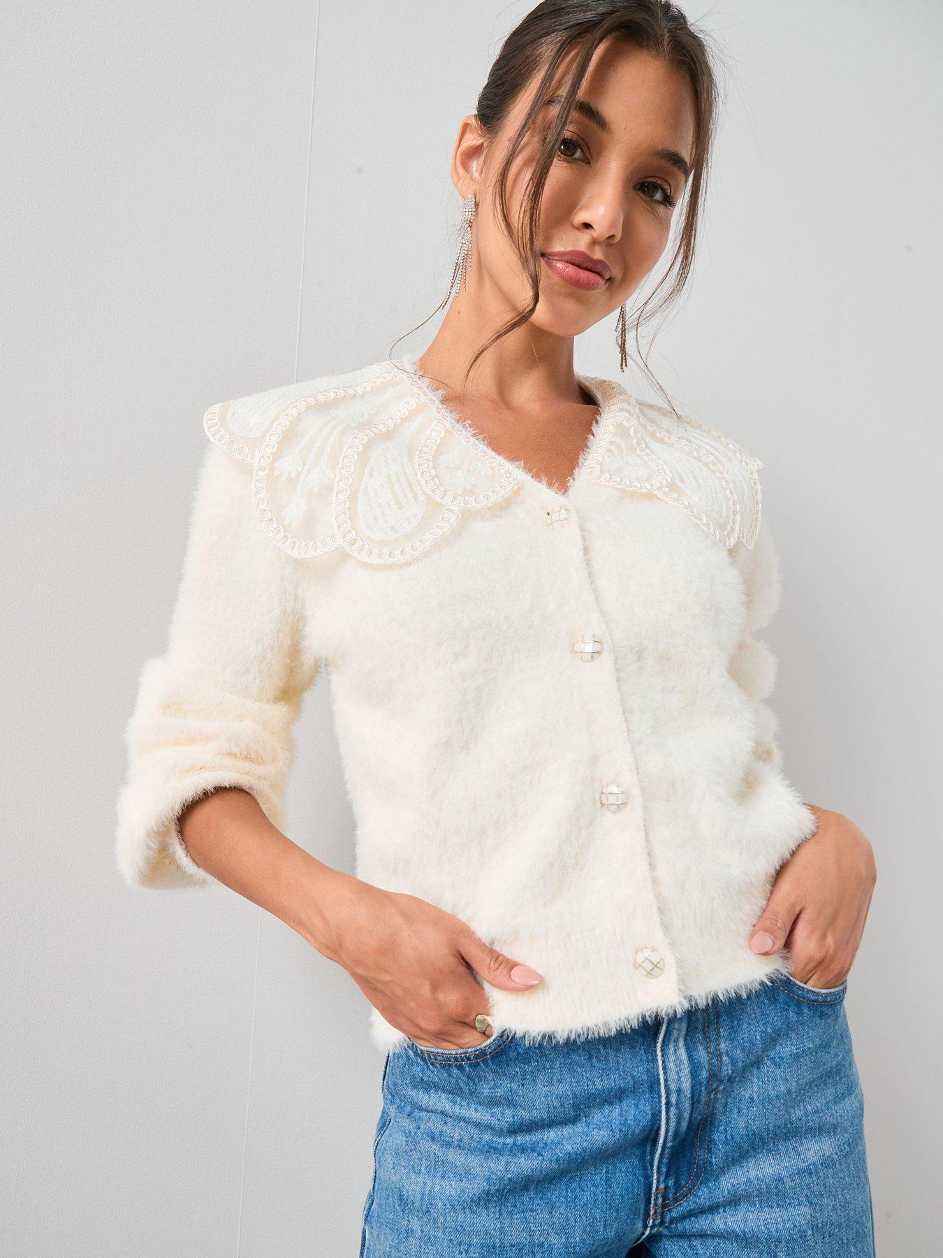 the-very-collection-organza-collared-v-neck-cardigan-creamoutfit