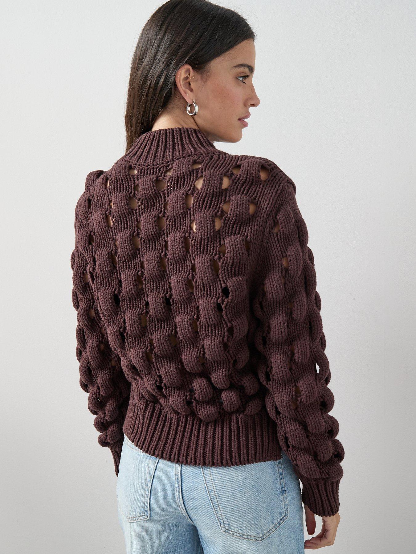 the-very-collection-cotton-rich-funnel-neck-bubble-stitch-jumper-chocolatestillFront