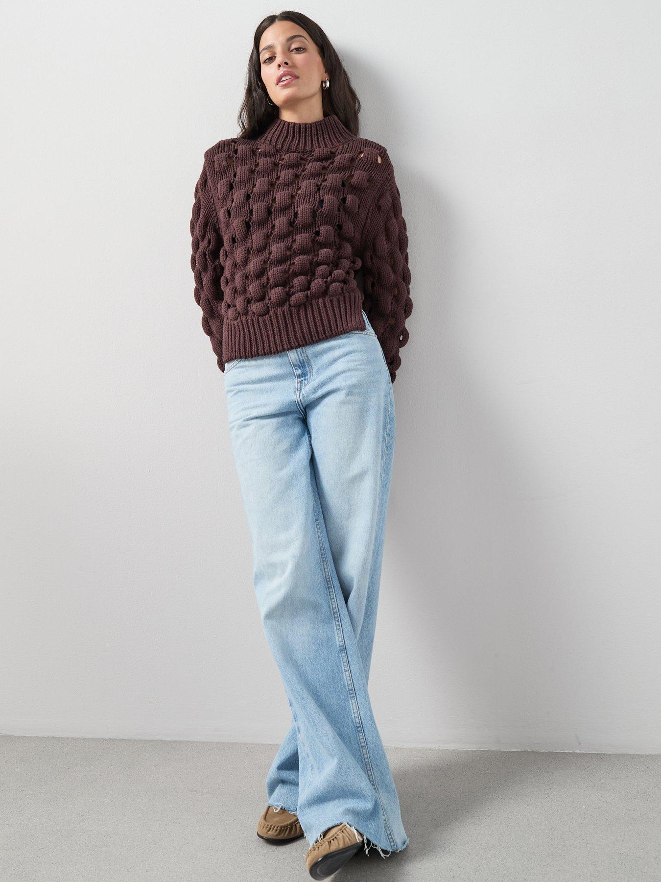 the-very-collection-cotton-rich-funnel-neck-bubble-stitch-jumper-chocolateback